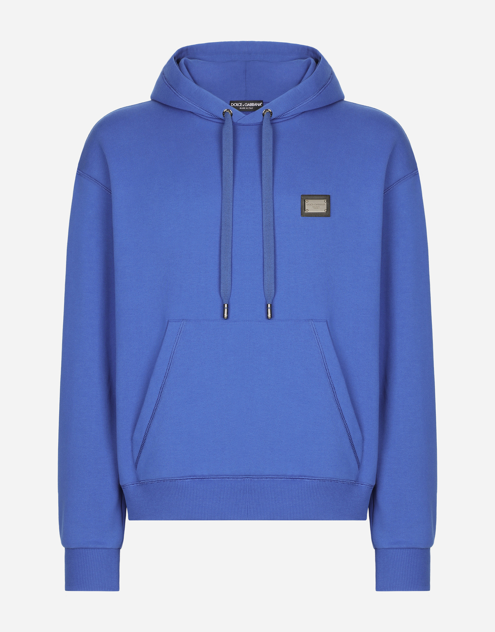 Jersey hoodie with branded tag in Blue