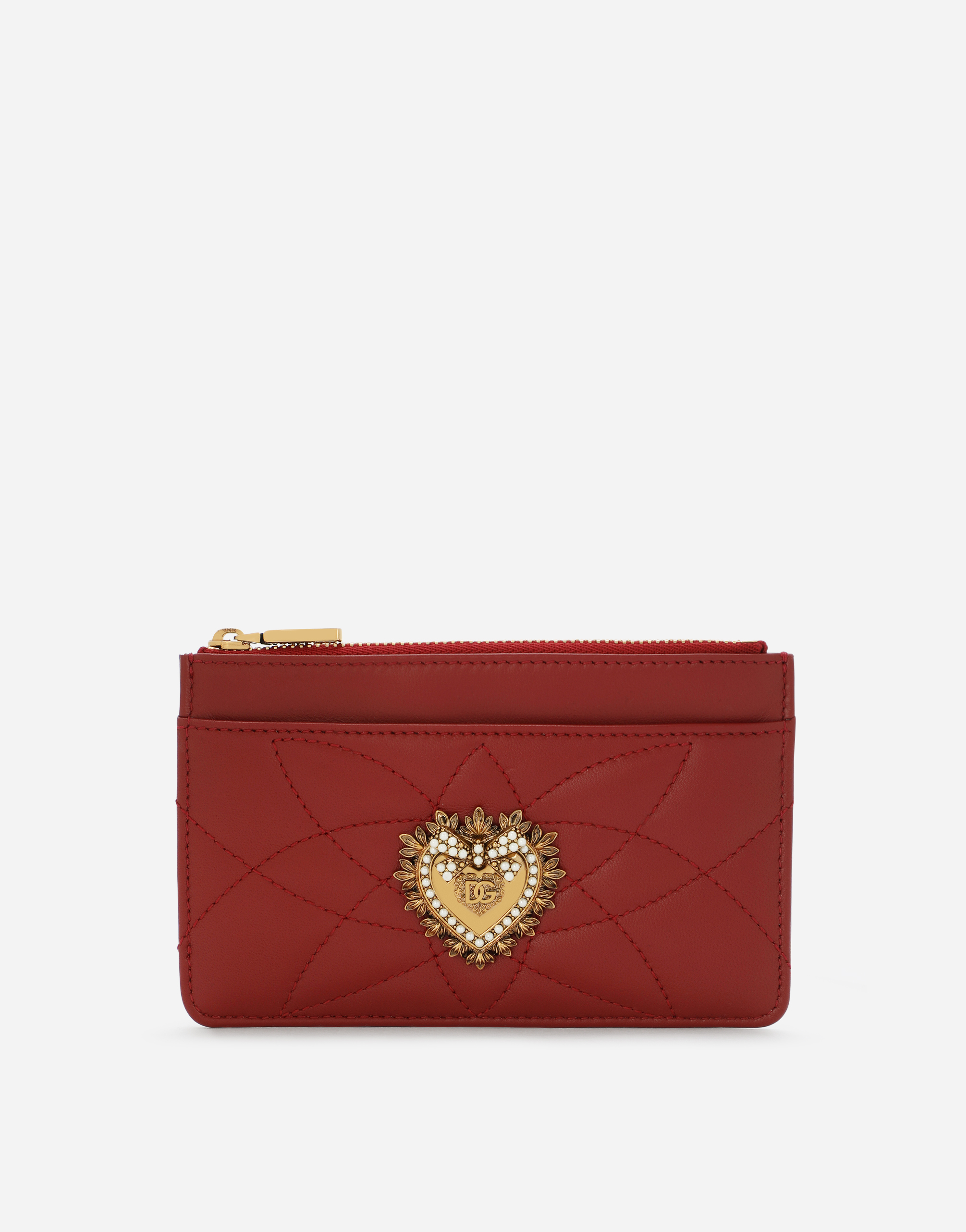 Medium Devotion card holder in quilted nappa leather in Red