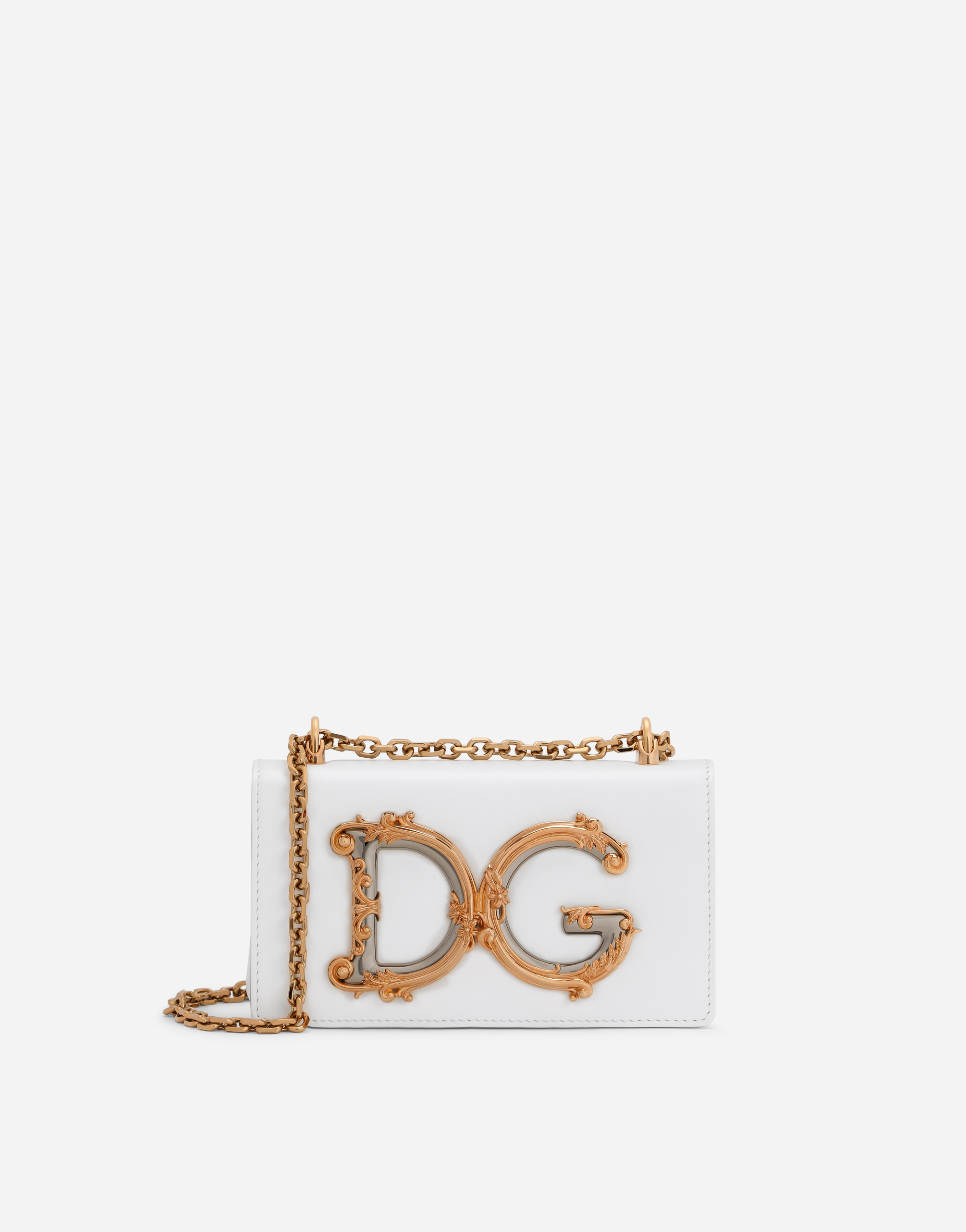 Calfskin DG girls phone bag in White