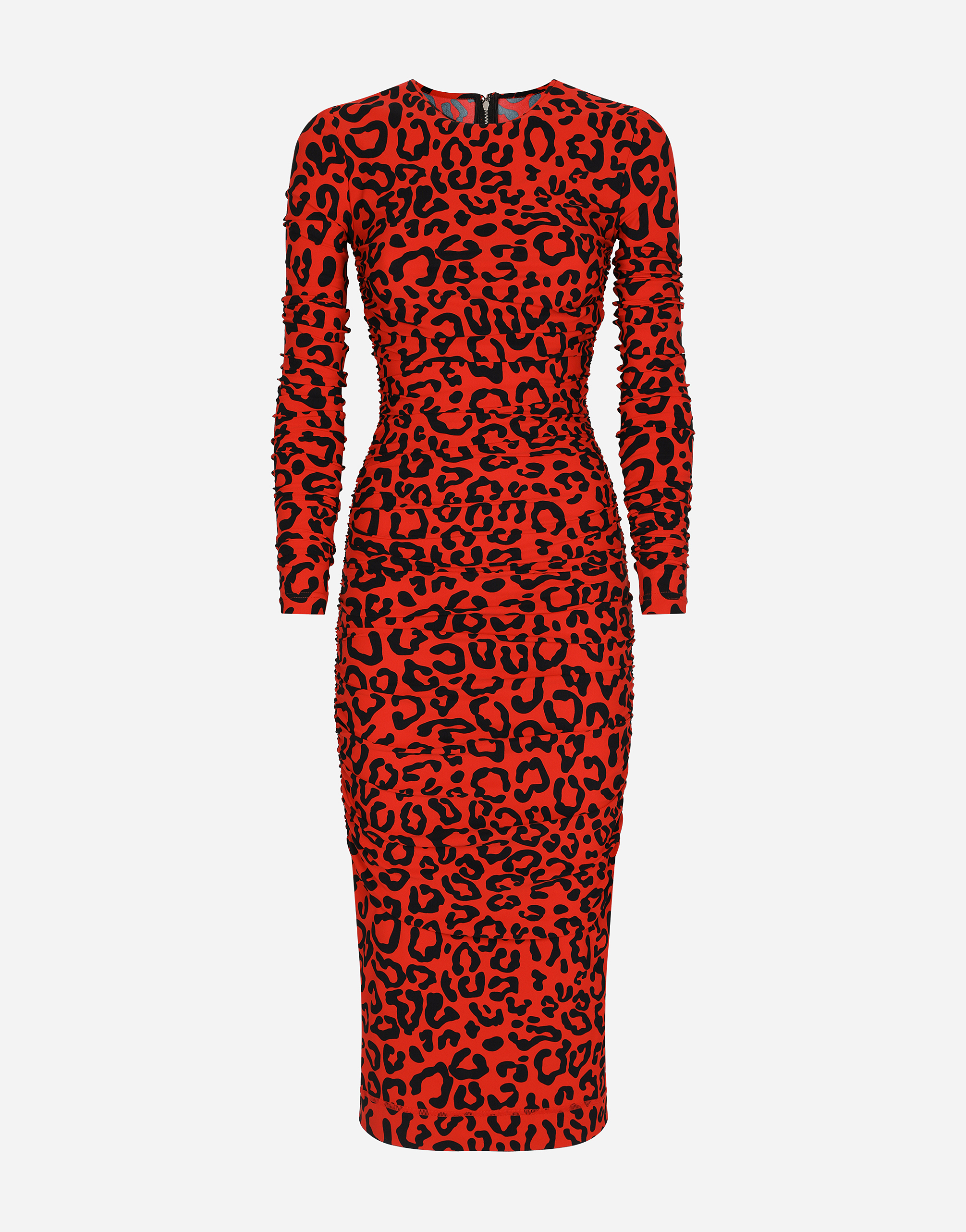 Leopard-print jersey calf-length dress in Multicolor
