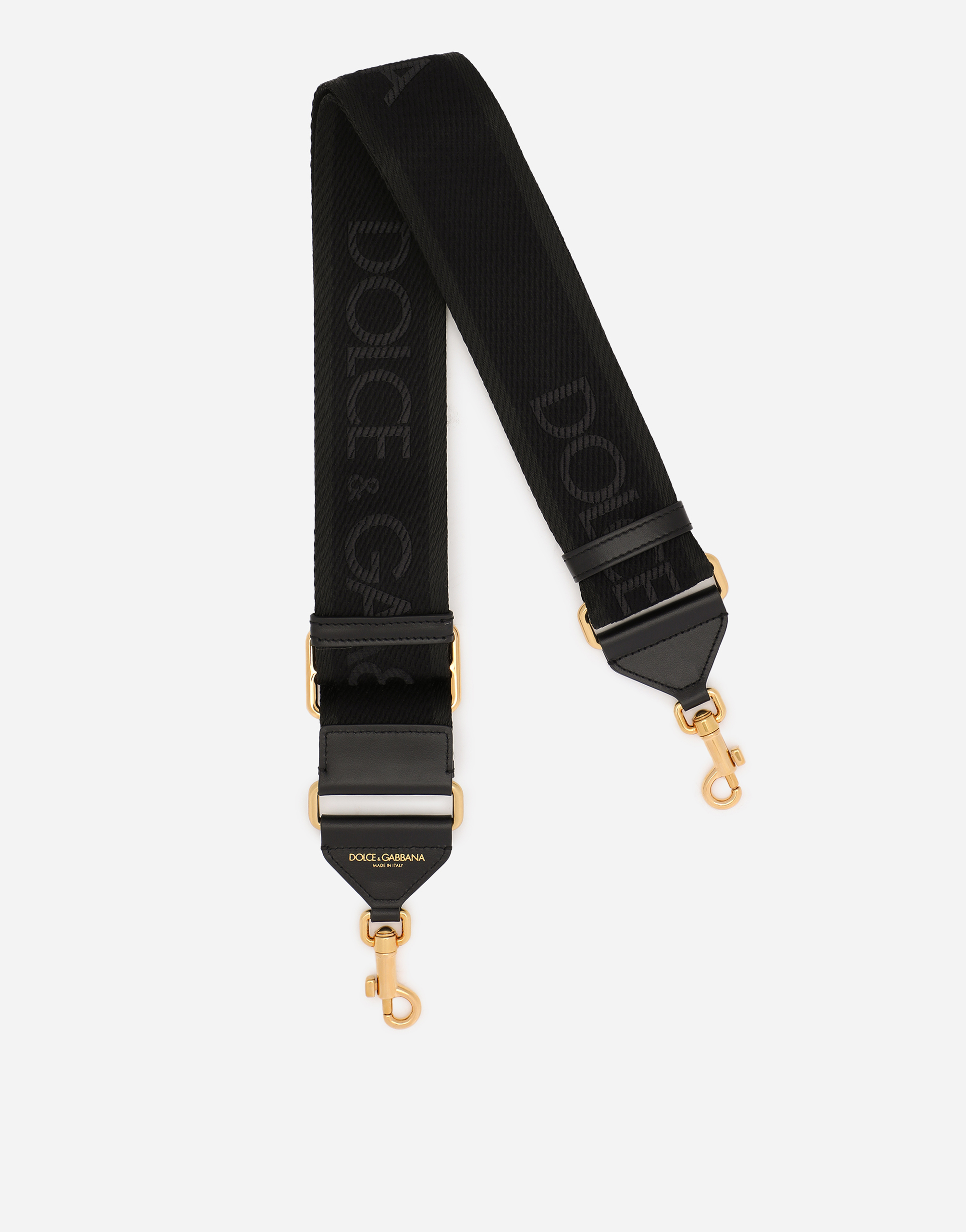 Branded fabric and leather strap in Black