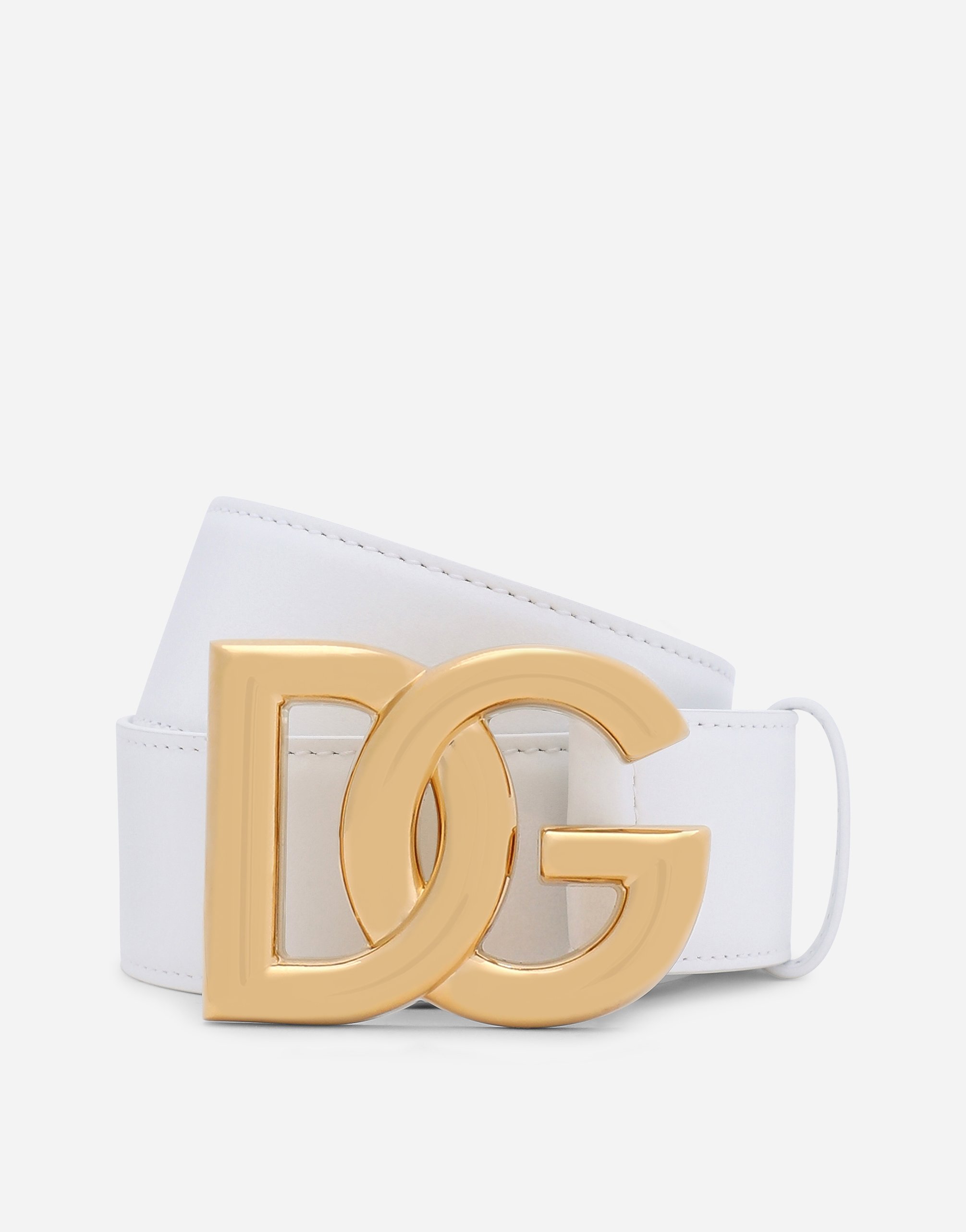 Calfskin belt with DG logo in White