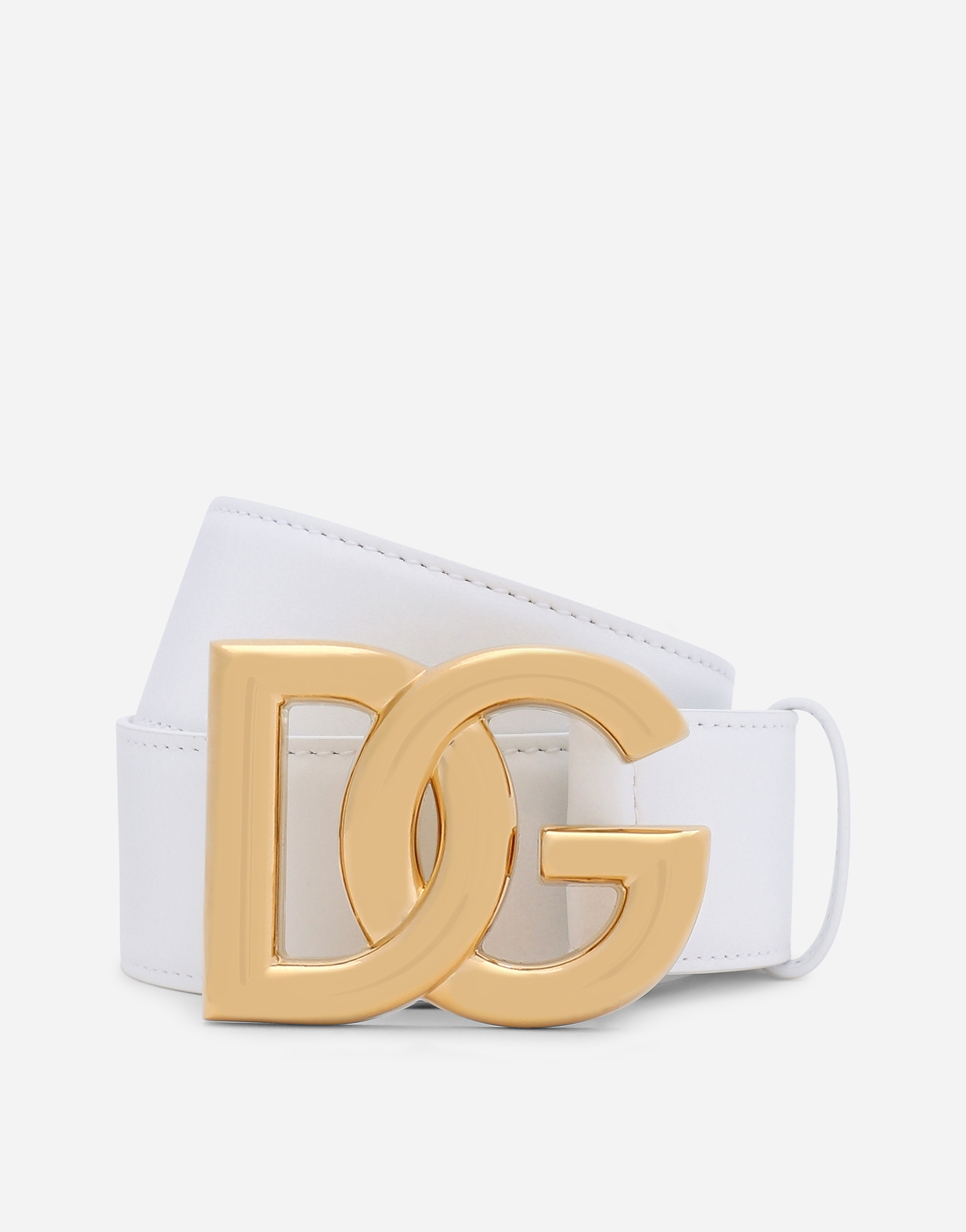 Calfskin belt with DG logo in White