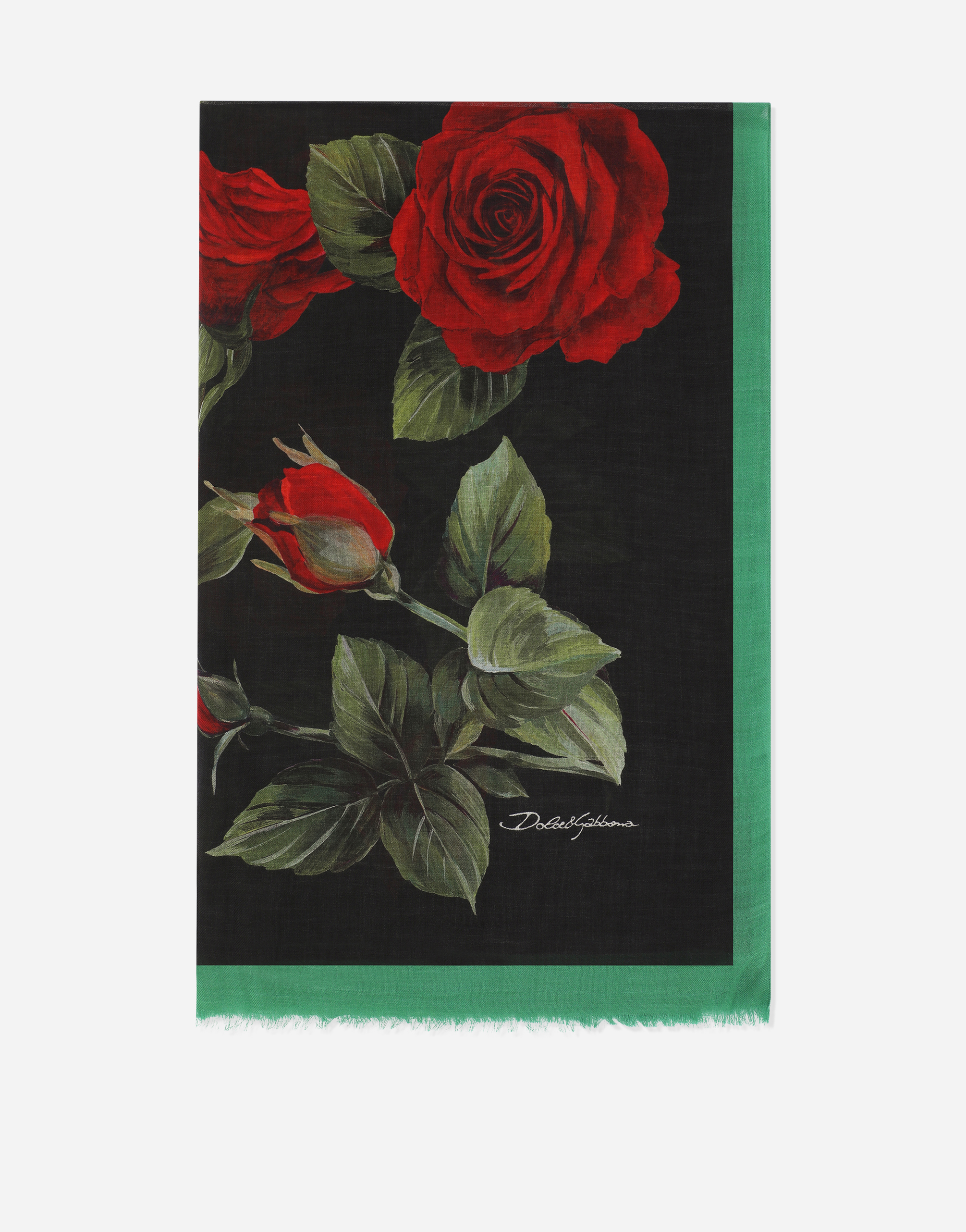 Modal and cashmere scarf with red rose print in Multicolor
