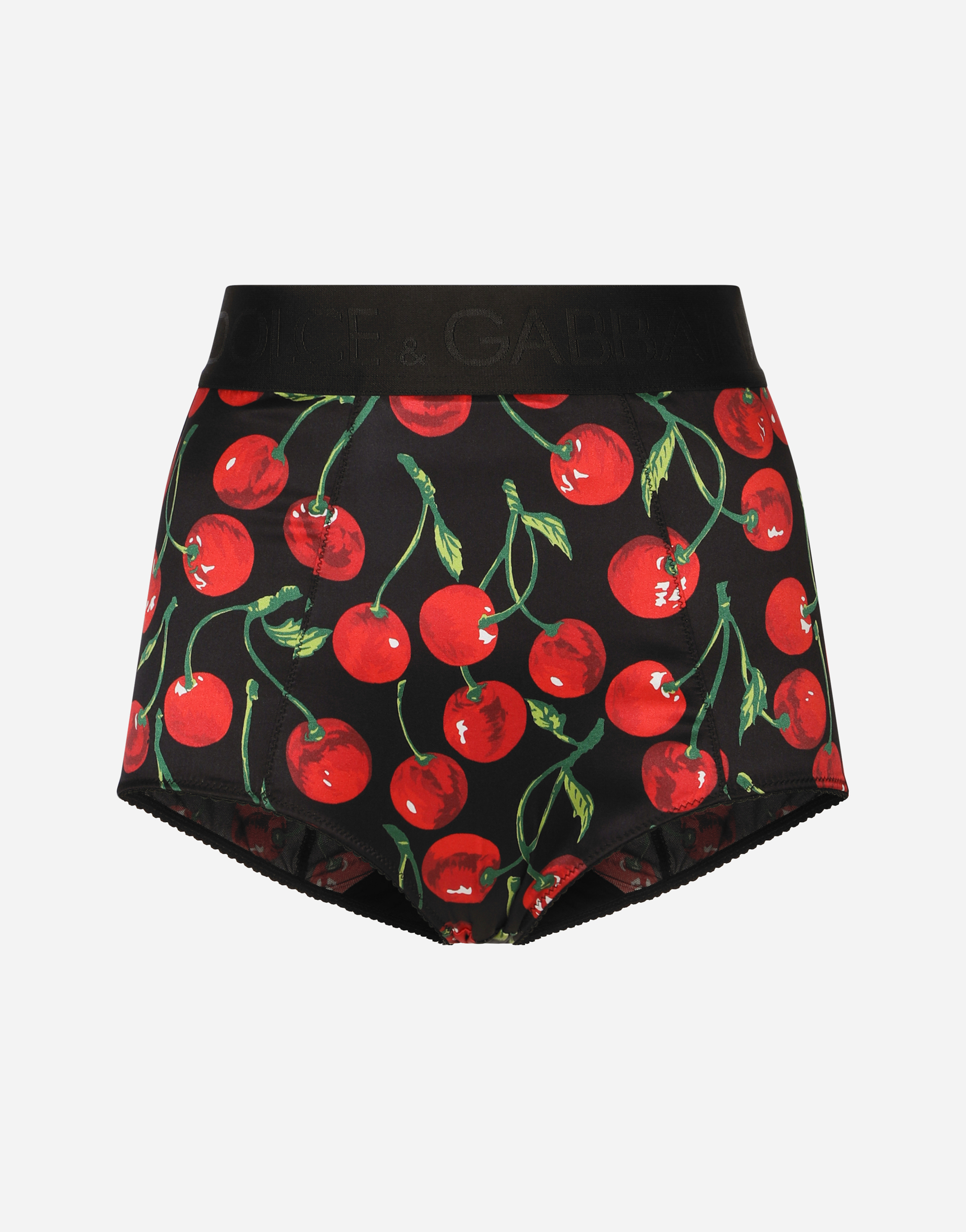 Cherry-print satin high-waisted panties in Multicolor