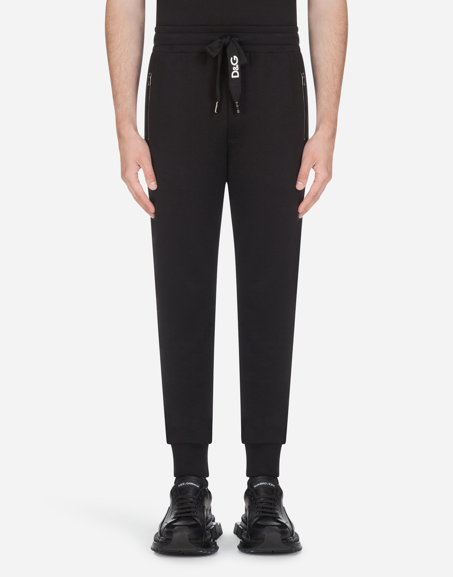 Cotton jogging pants with embroidery in Black