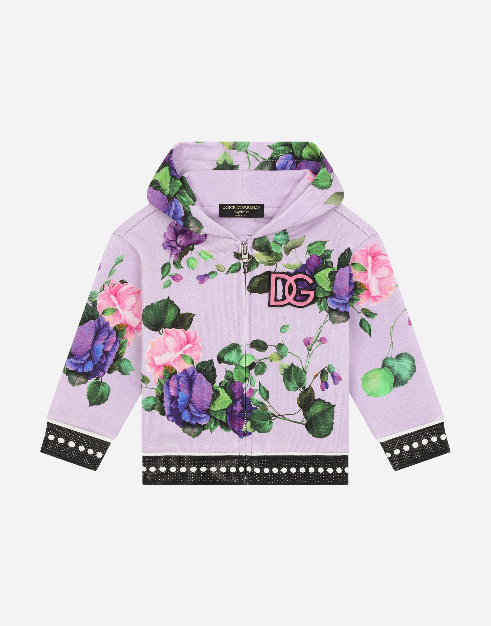 Jersey hoodie with rose print in Multicolor