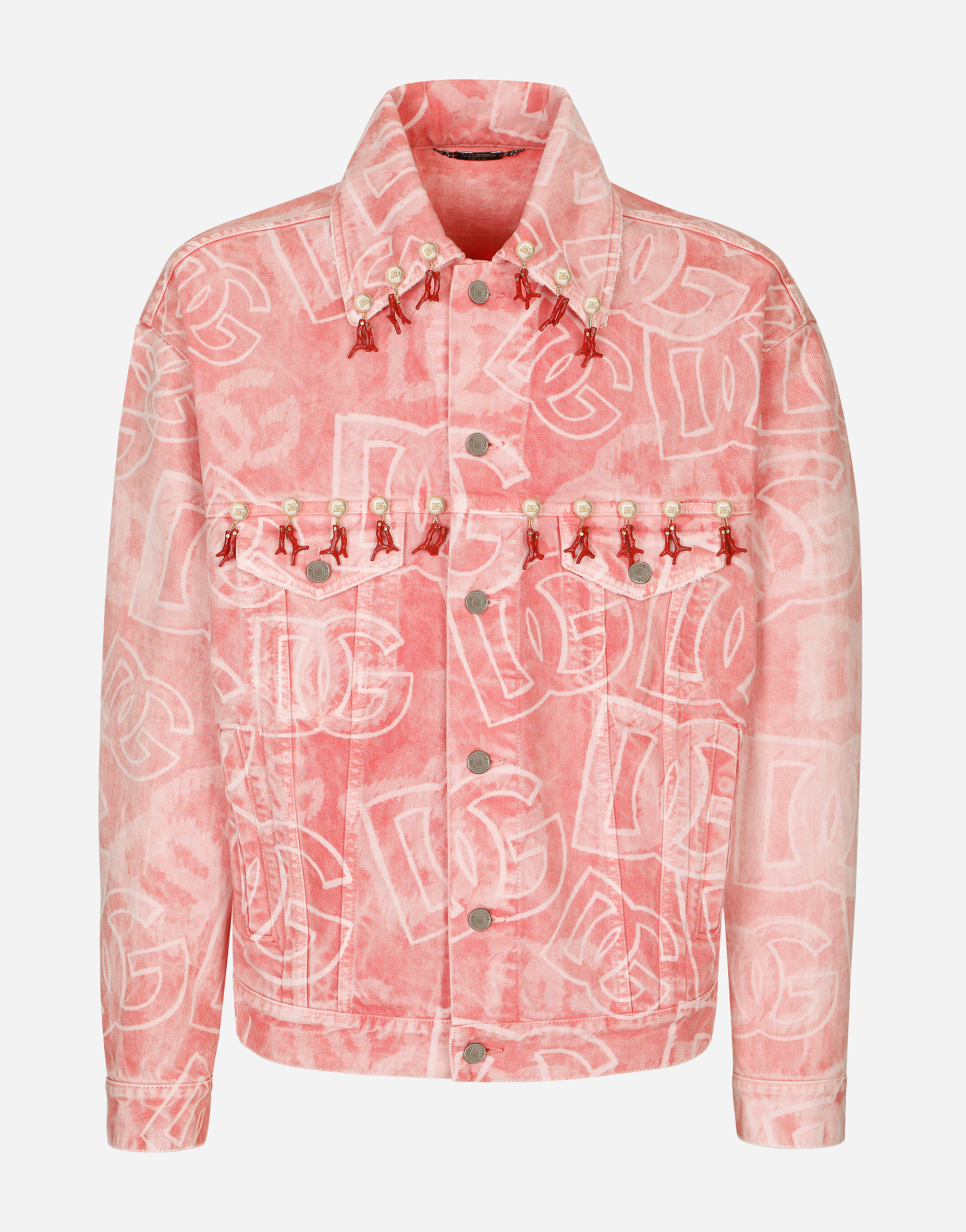 DG-print pink denim jacket with charms in Multicolor