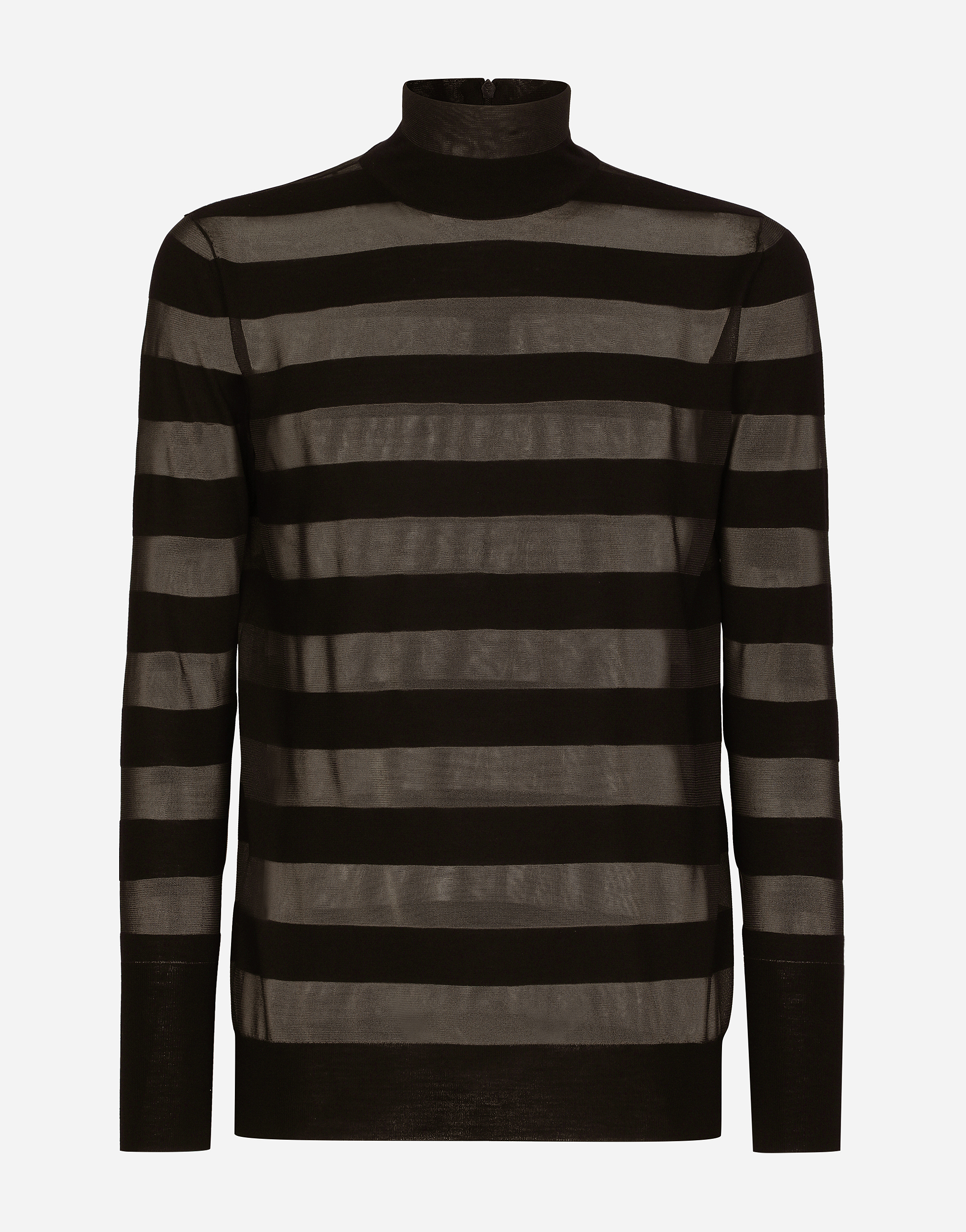 Striped technical wool turtle-neck sweater in Black