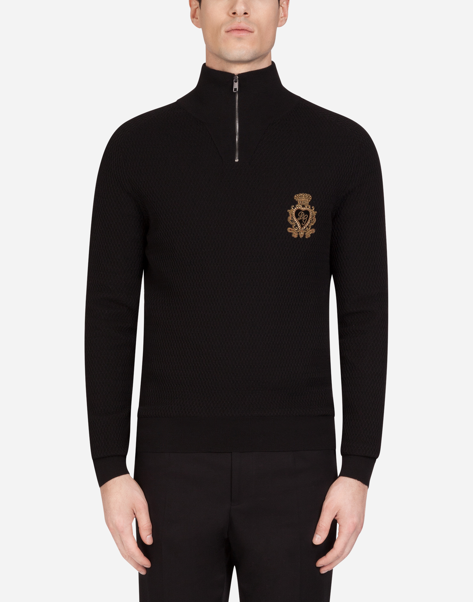 Dolce & Gabbana High Neck Wool Sweater With Patch In Black
