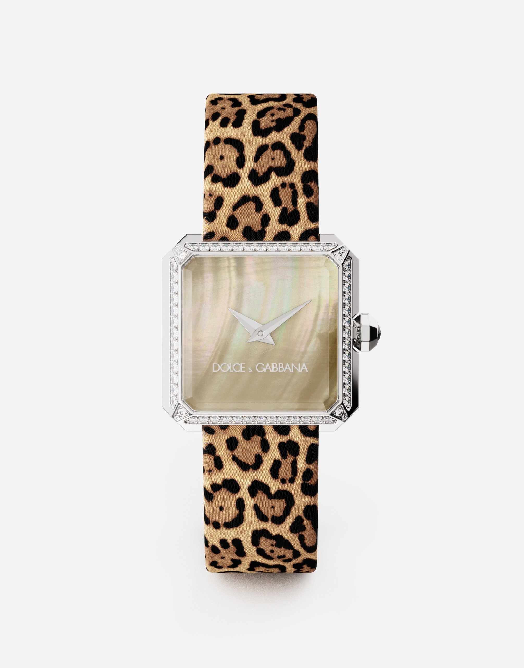 Sofia steel watch with colorless diamonds in Leo Print