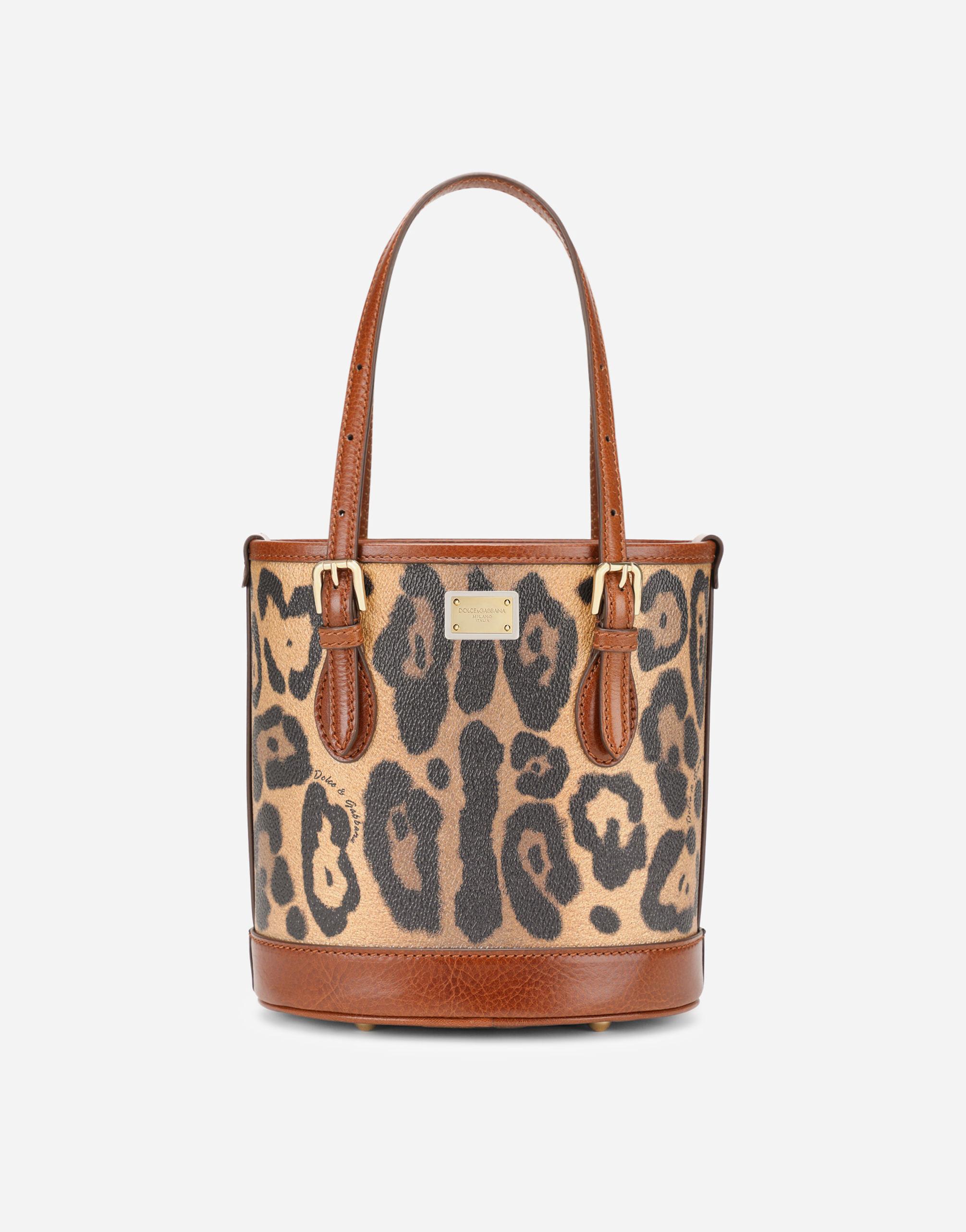 Small bucket bag in leopard-print Crespo with branded plate in Multicolor