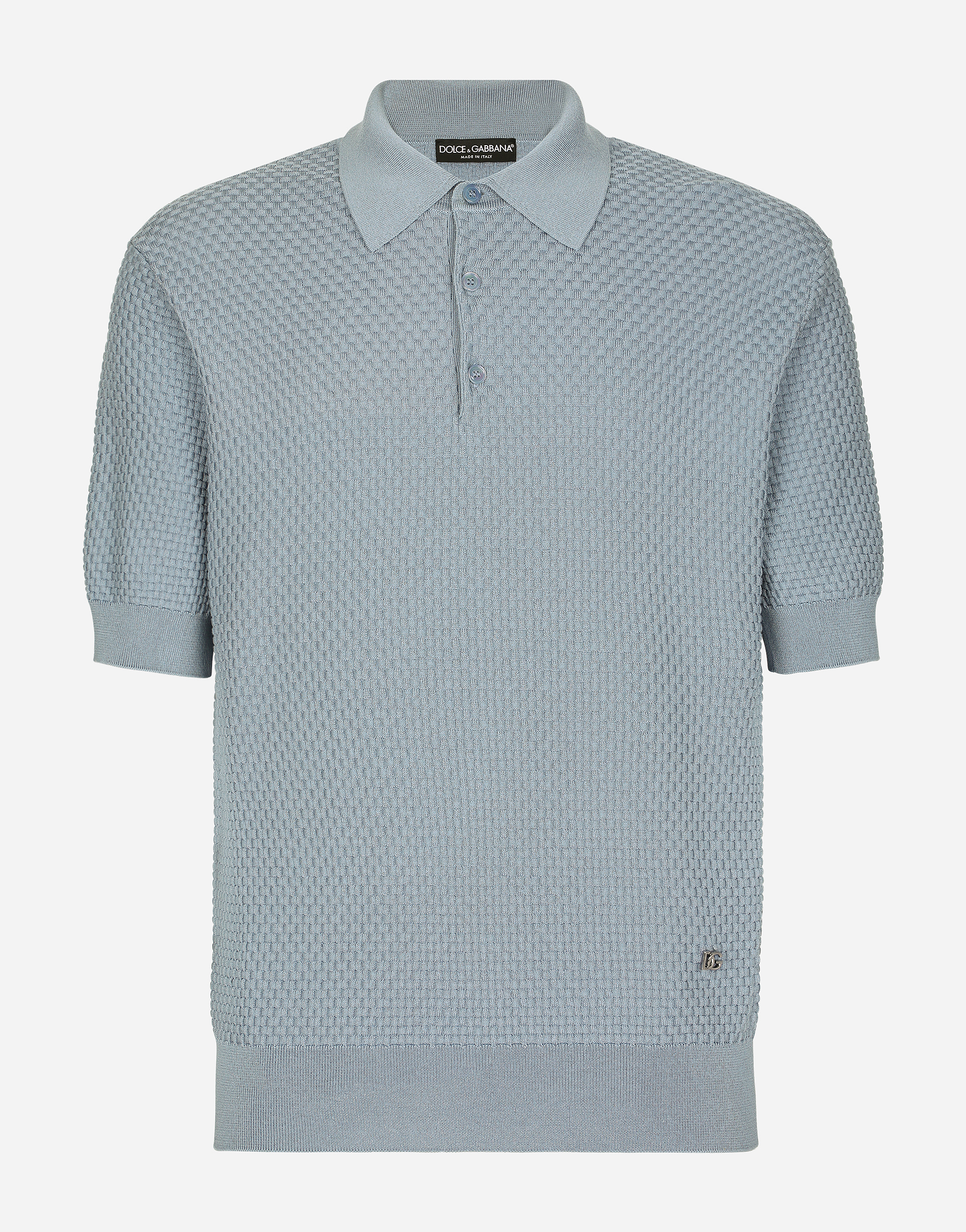 Stretch cotton polo-shirt with DG hardware in Azure