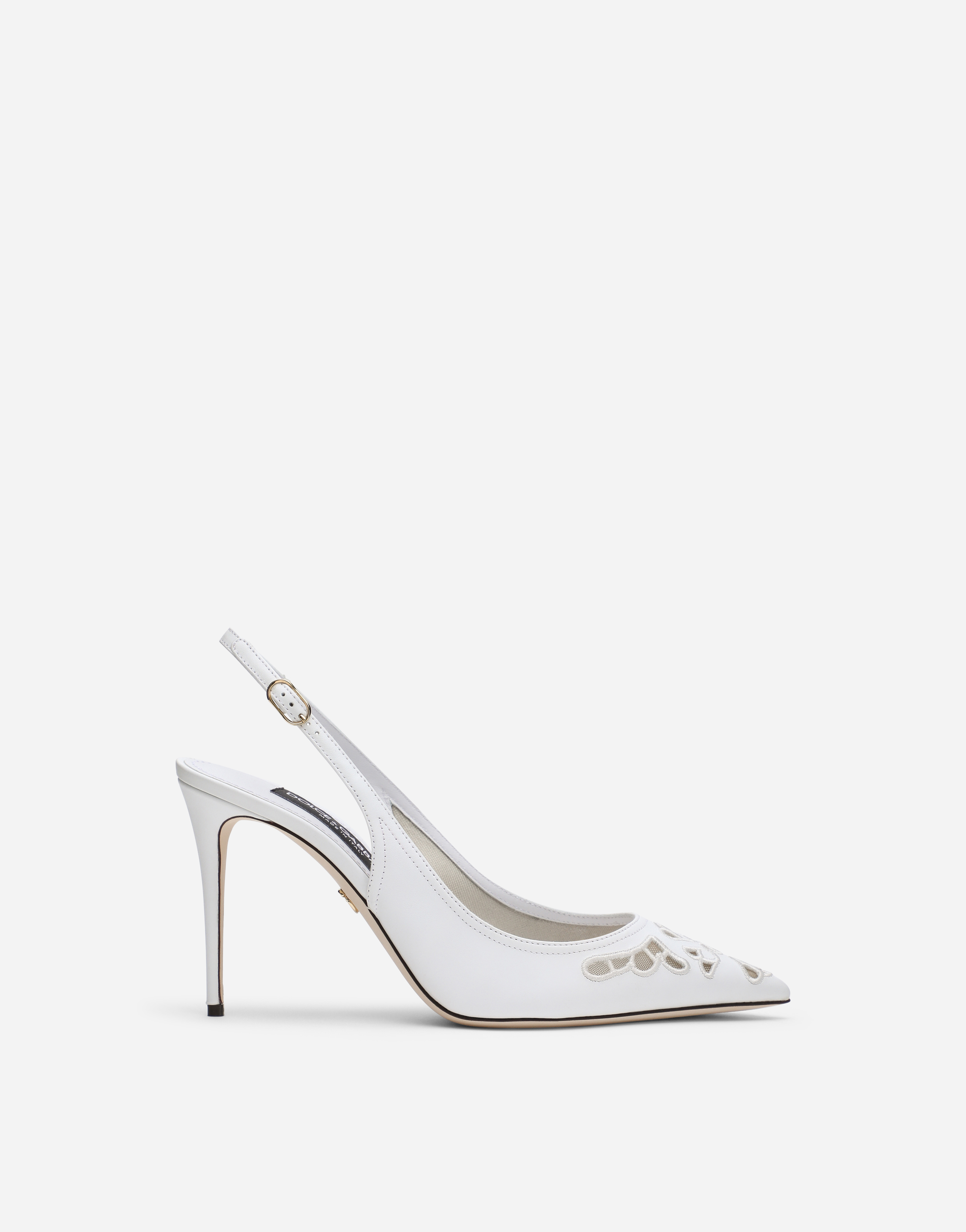 Embroidered nappa leather slingbacks in White