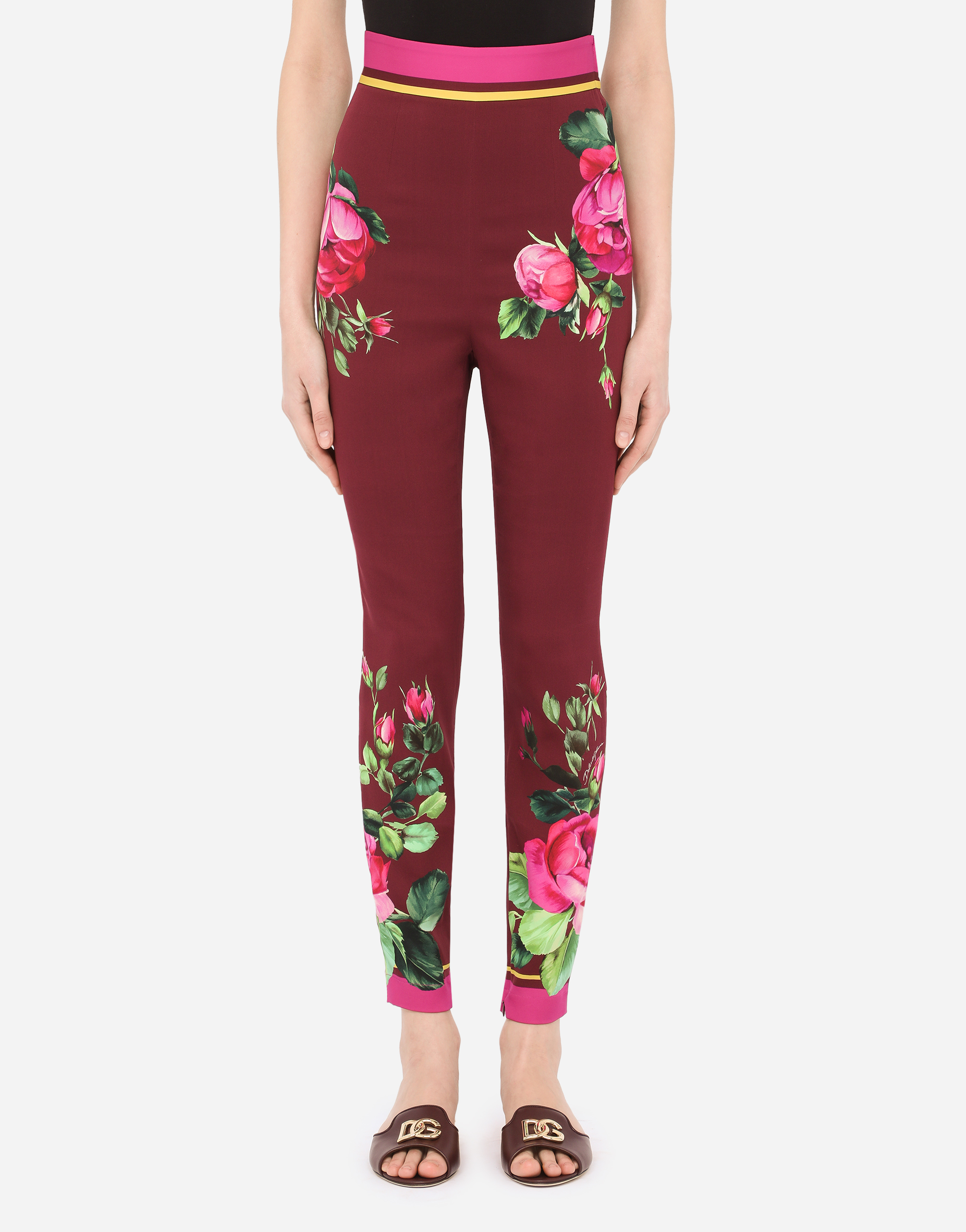 Rose-print charmeuse leggings in Multicolor