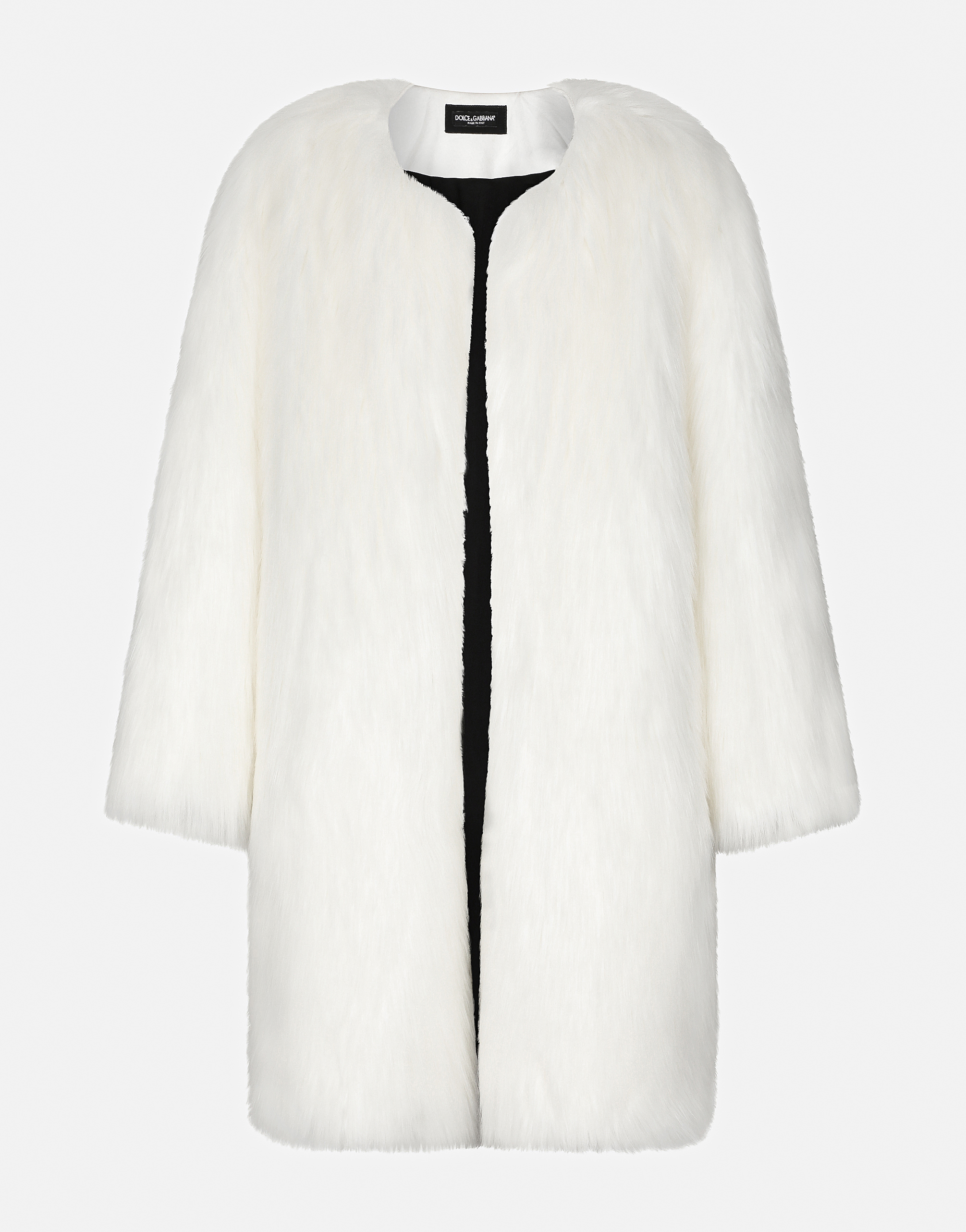 Single-breasted faux fur coat in White