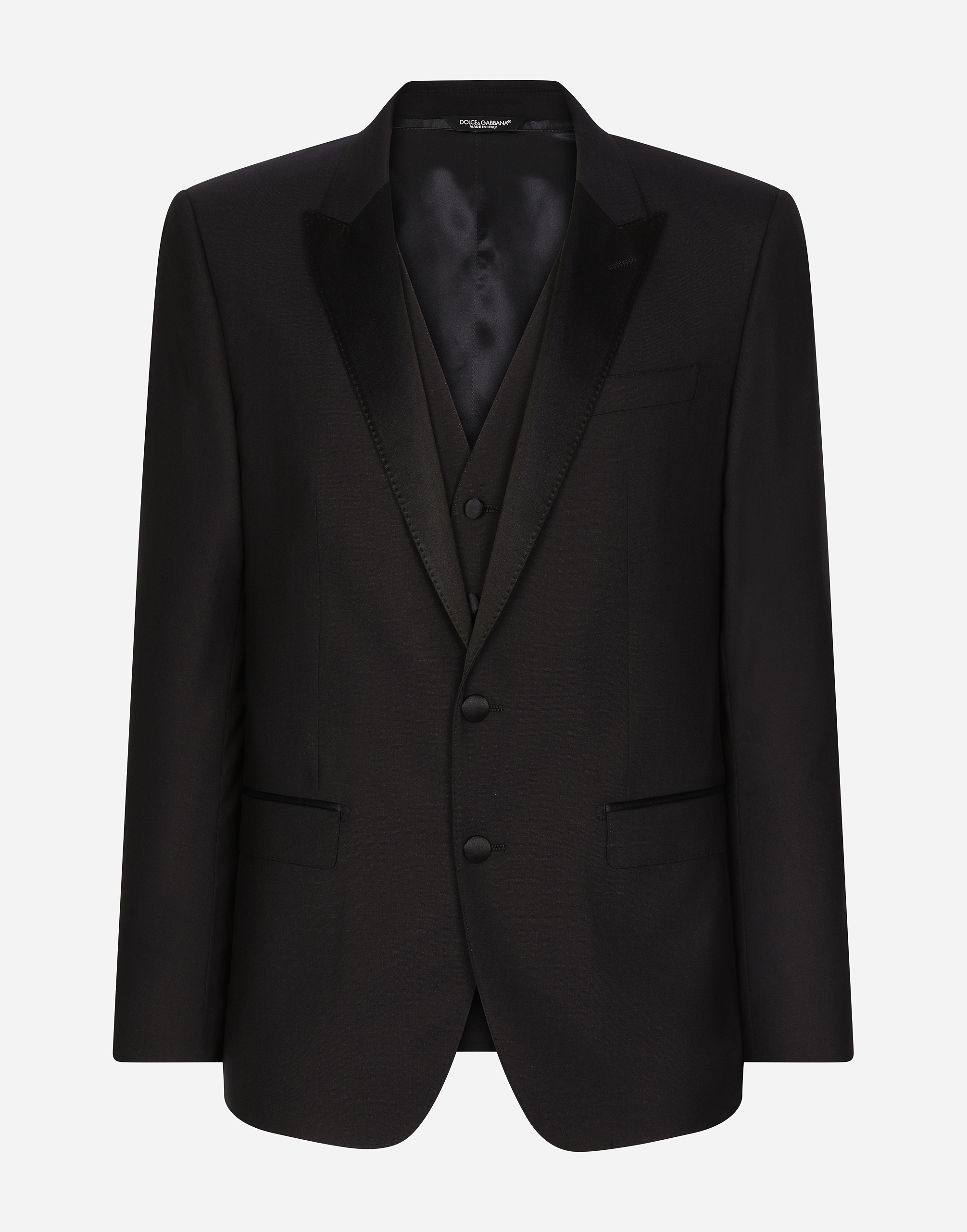 Wool and silk three-piece Martini-fit tuxedo suit in Blue