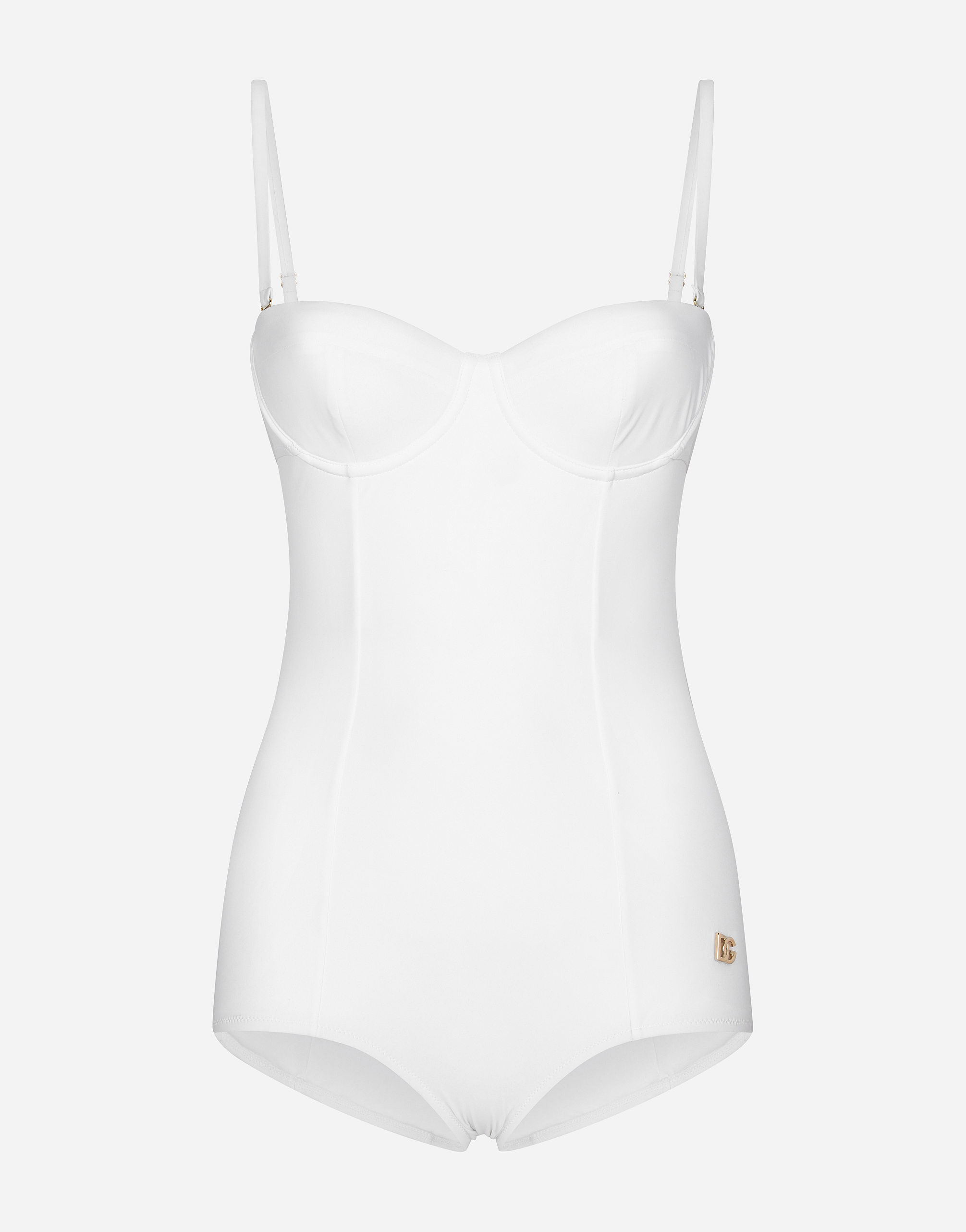 Full swimsuit with balcony neckline in White
