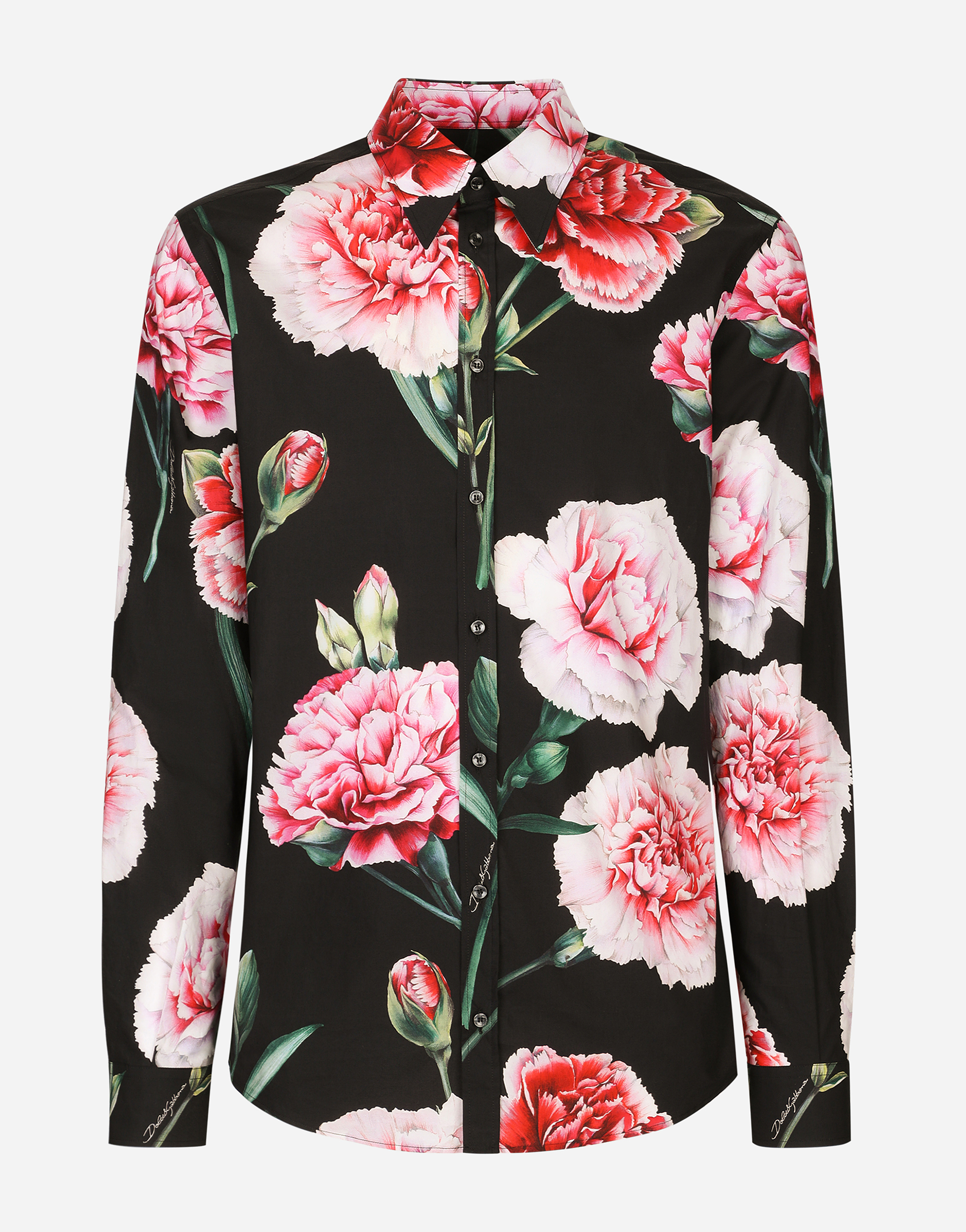 Cotton Martini-fit shirt with carnation print in Multicolor