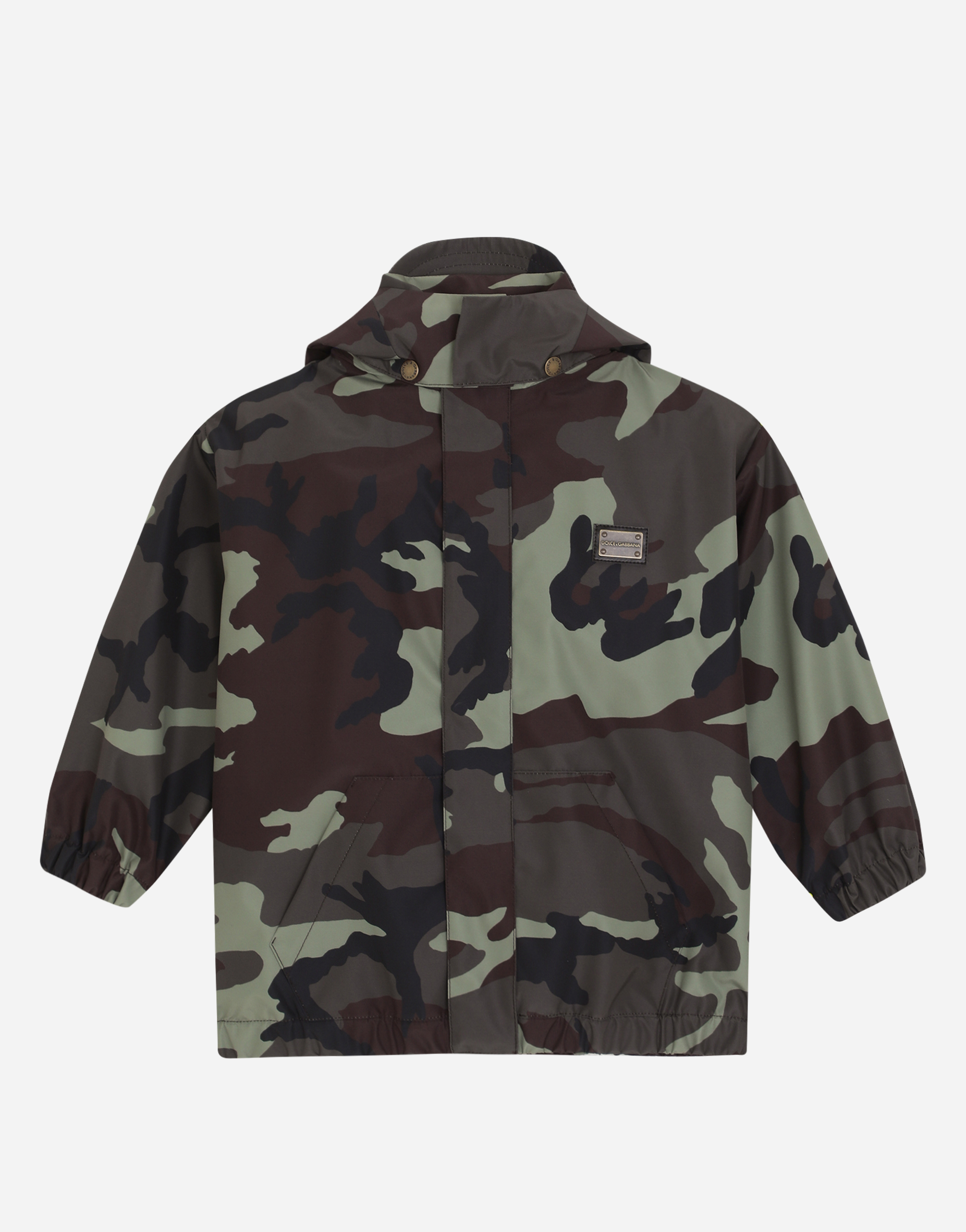 Hooded camouflage nylon jacket in Multicolor