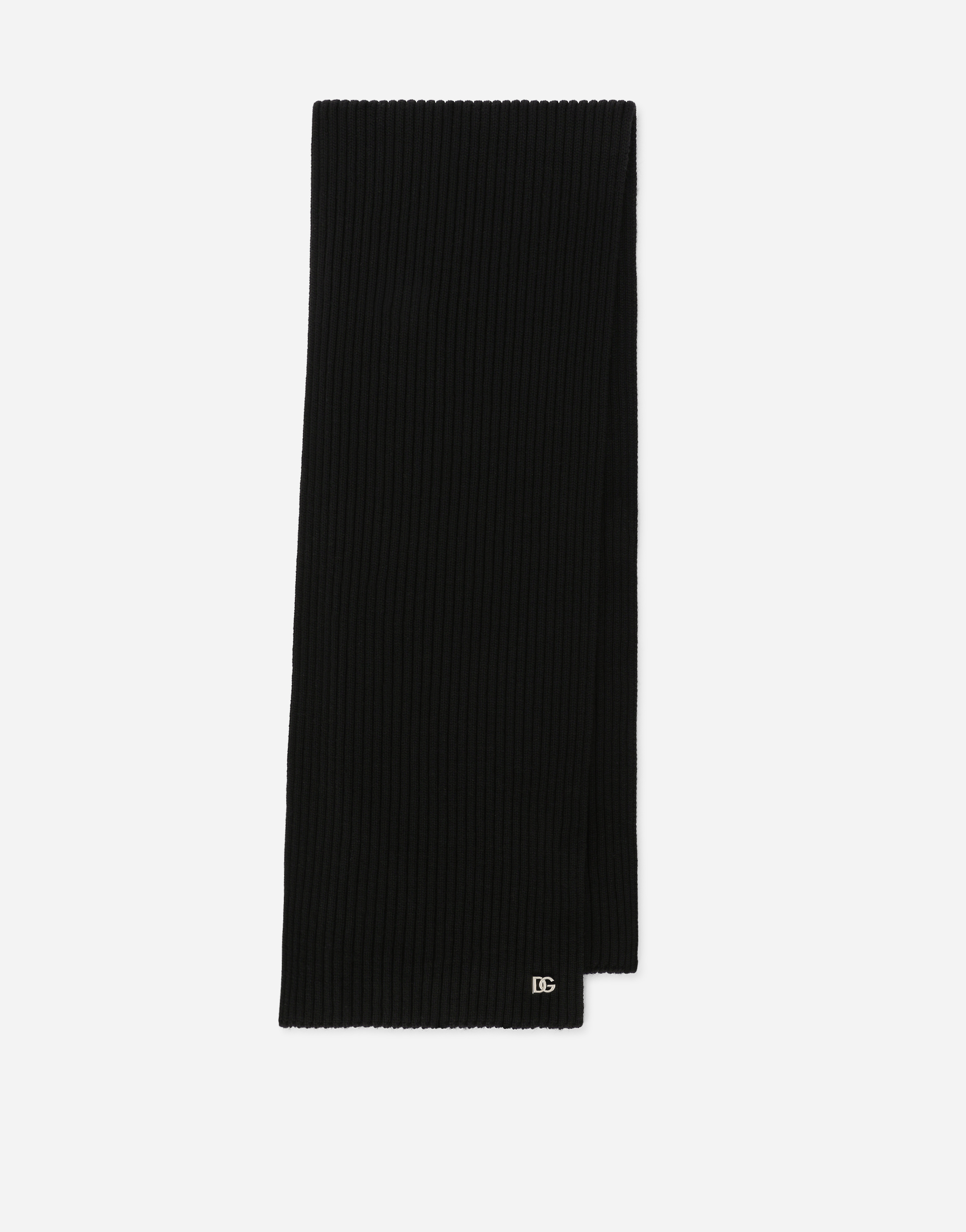 Ribbed knit scarf with metal DG logo in Black