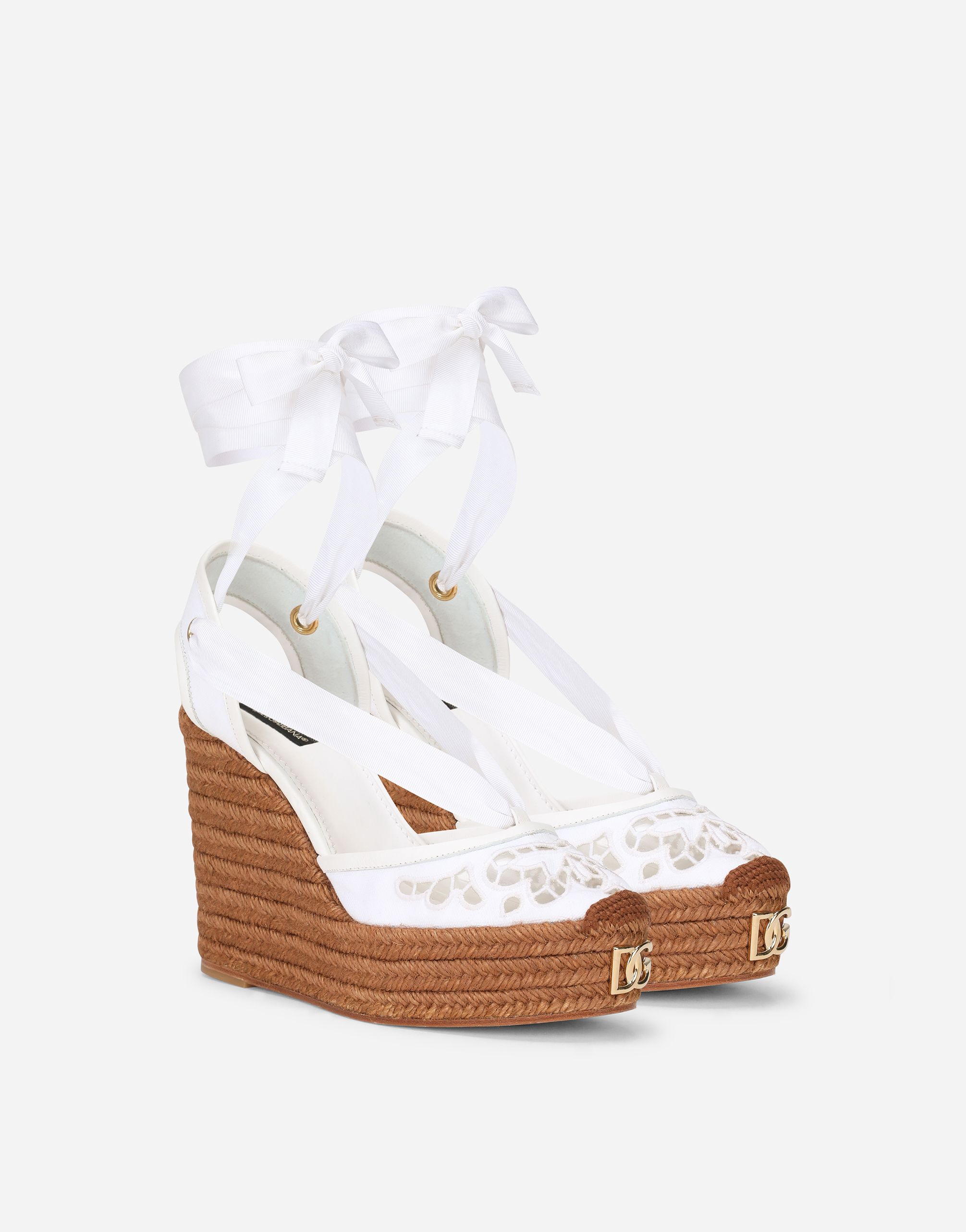 Embroidered canvas wedges
