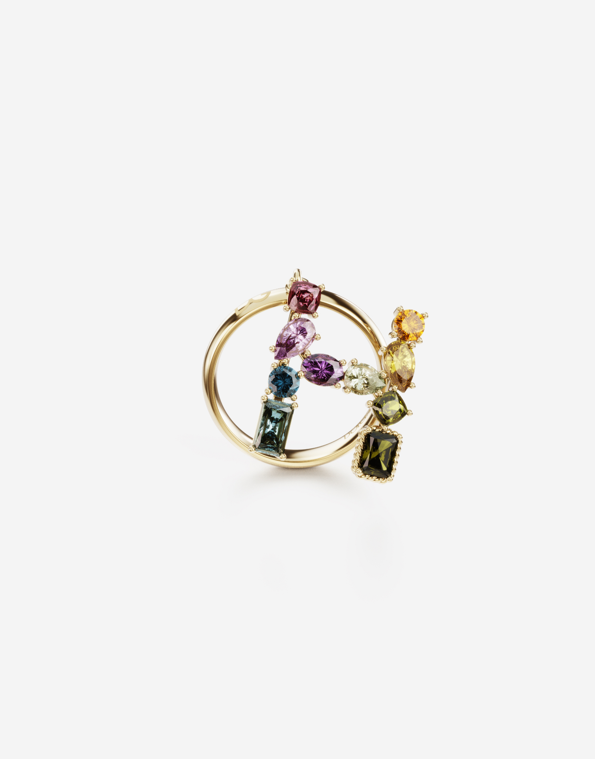Rainbow alphabet H ring in yellow gold with multicolor fine gems in Gold