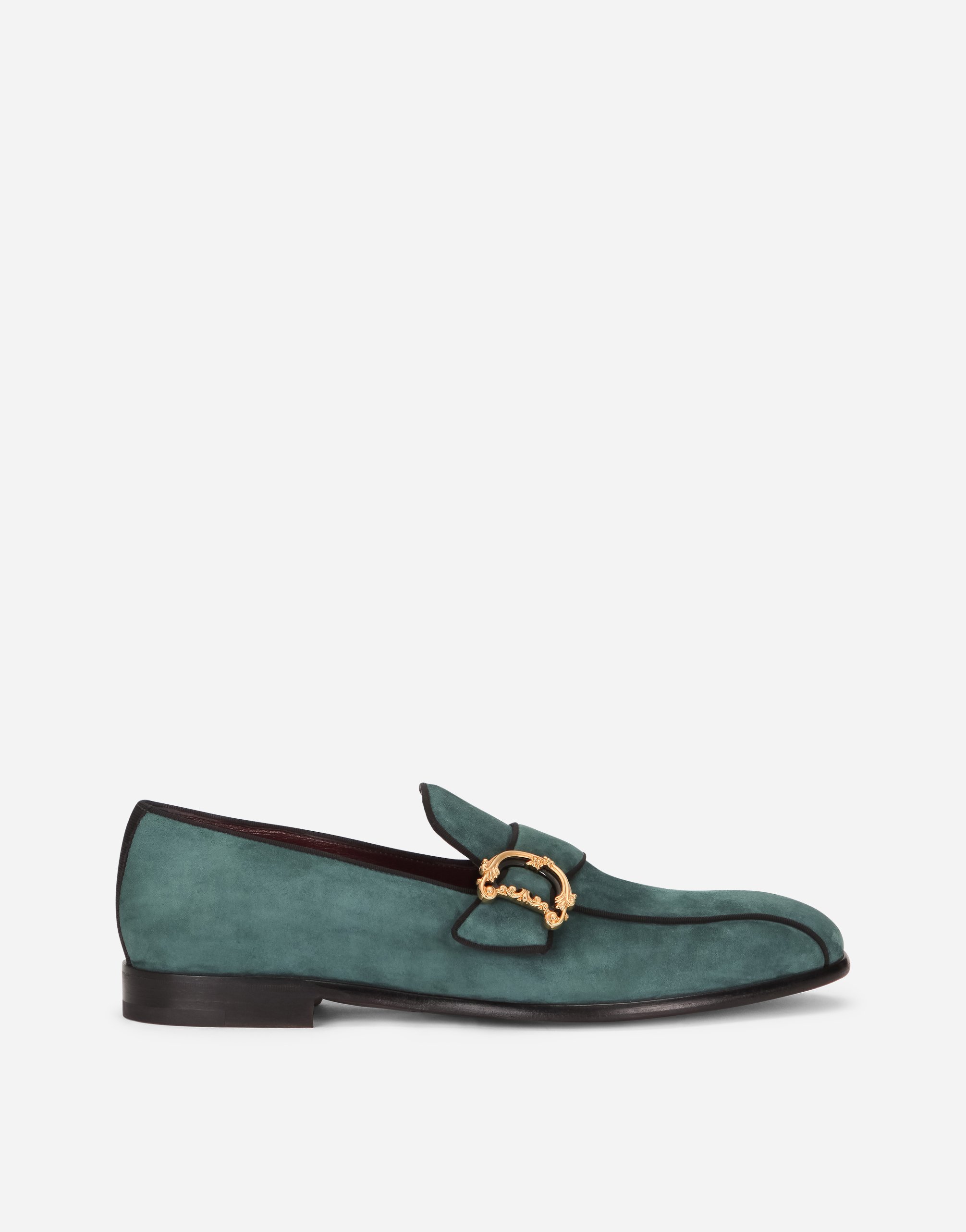 DOLCE & GABBANA SUEDE LOAFERS WITH BAROQUE DG LOGO