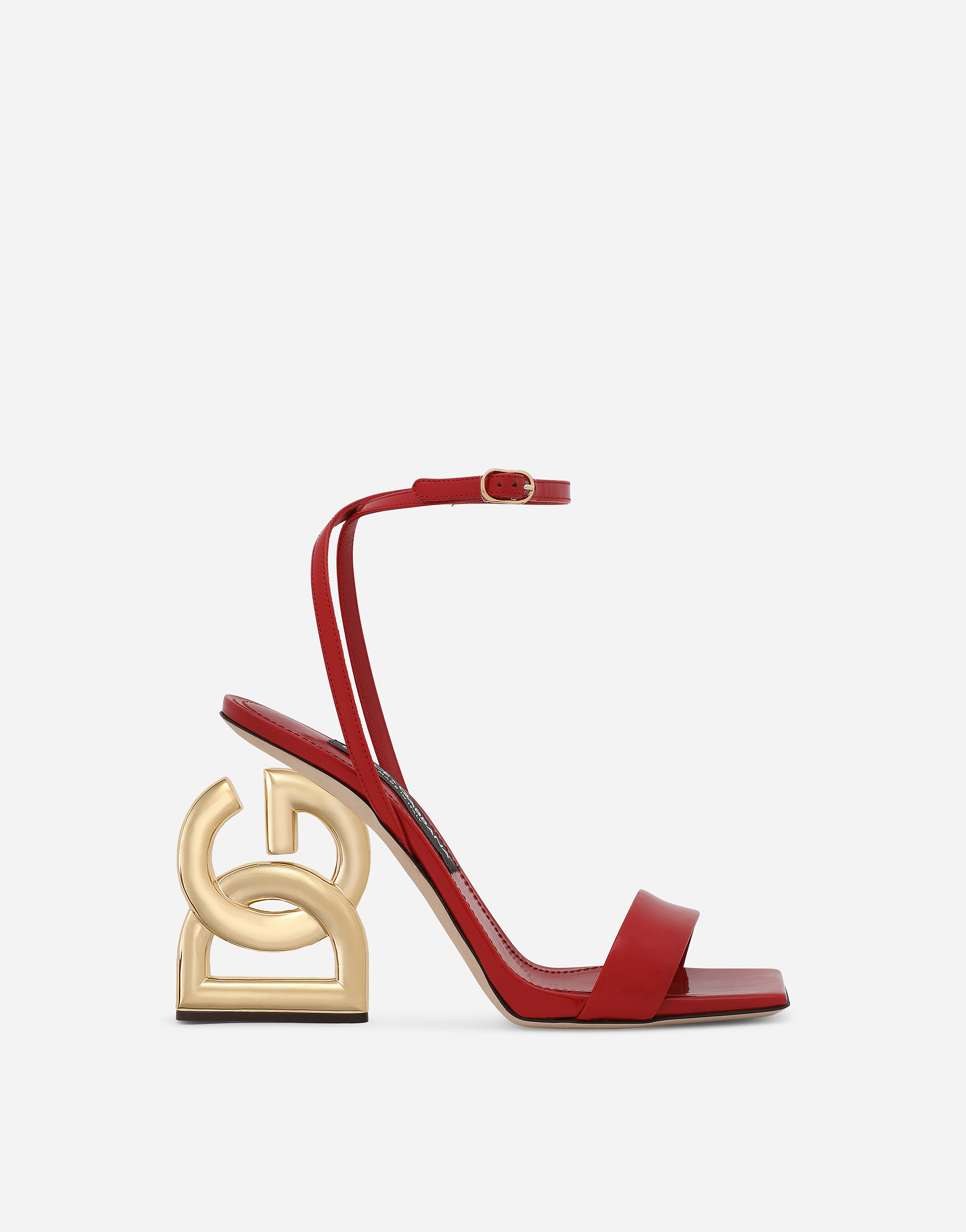 Patent leather sandals with 3.5 heel in Red
