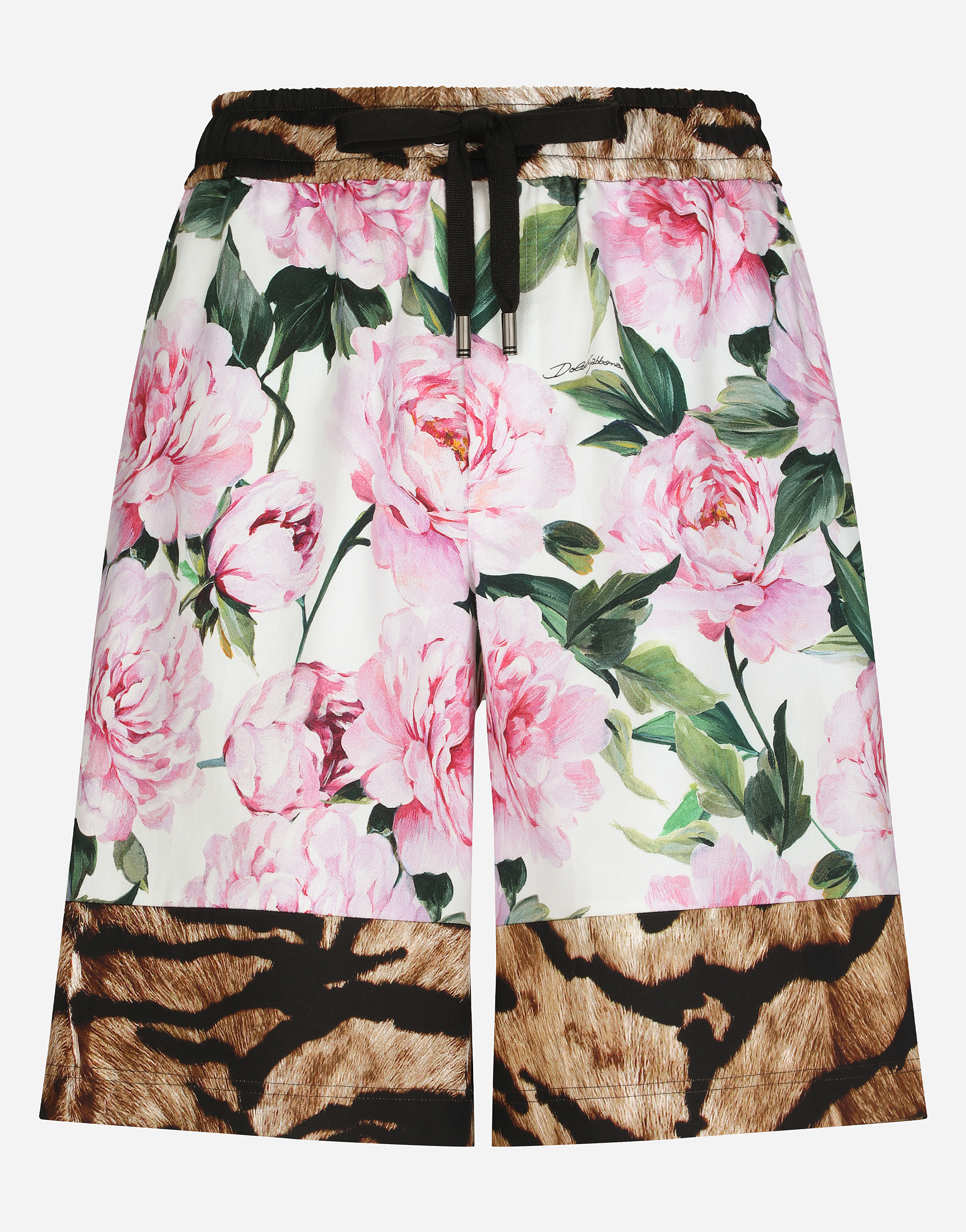 Floral-print stretch cotton jogging shorts in Multicolor