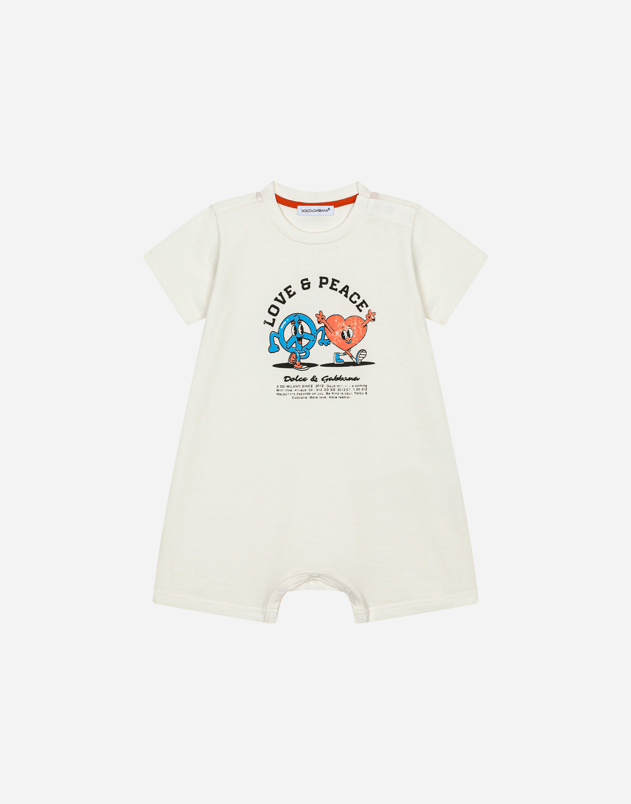 Jersey onesie with love & peace print in White