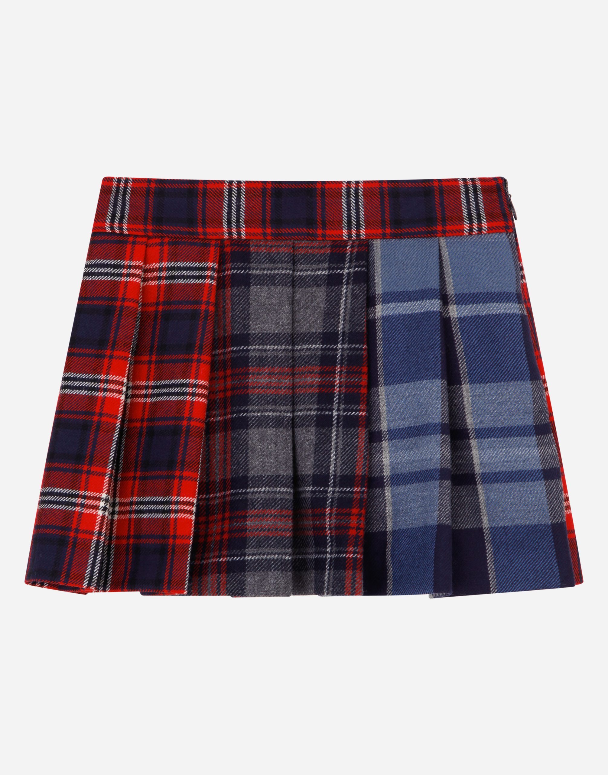 Short pleated mixed tartan skirt in Multicolor