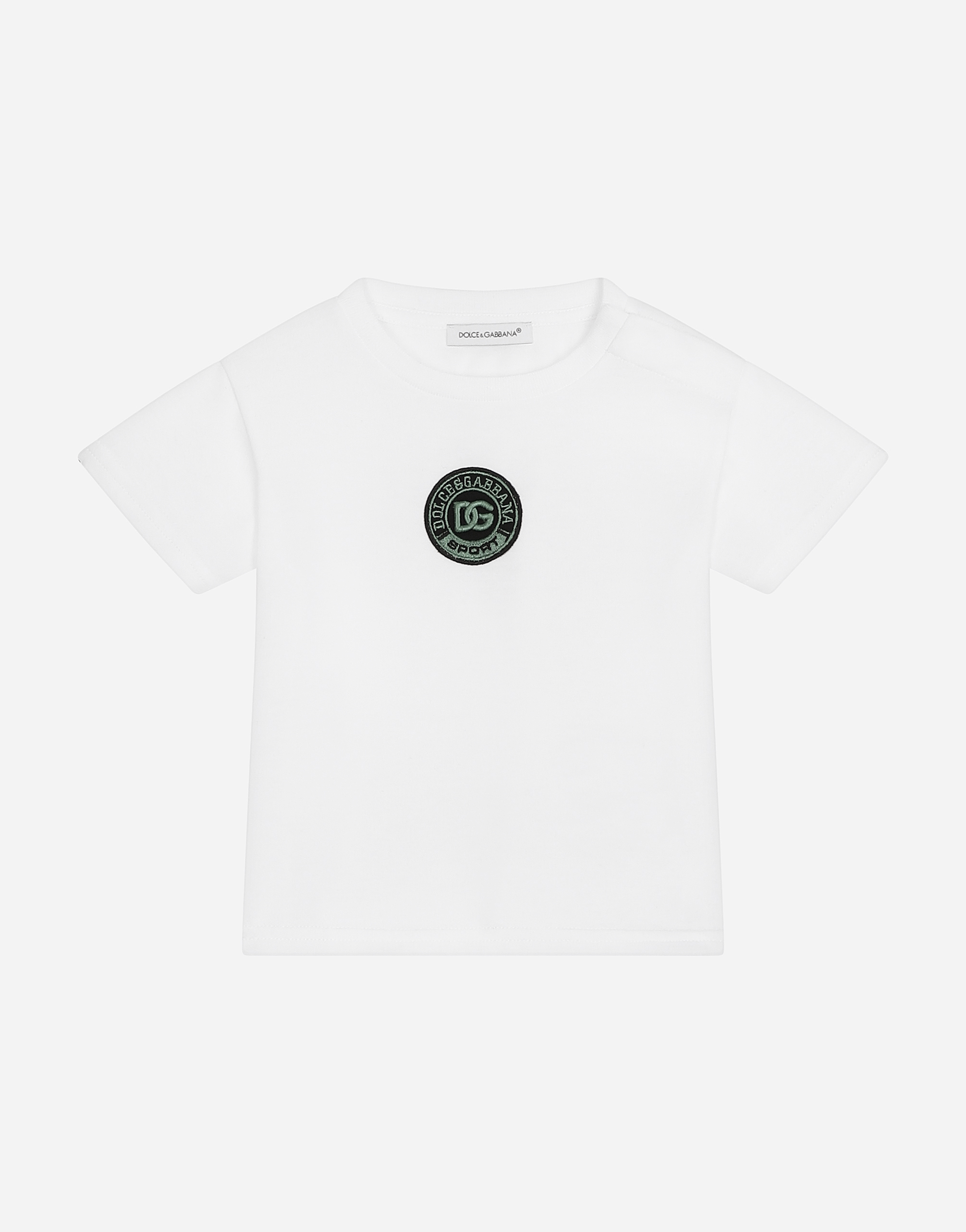 Jersey round-neck T-shirt with DG sport patch in White