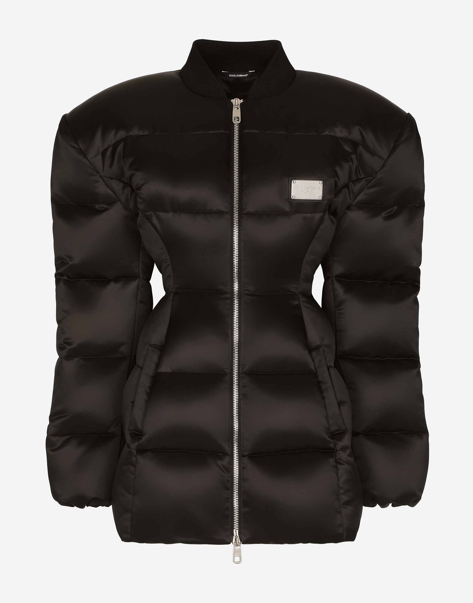 Waterproof nylon down jacket with branded tag in Black