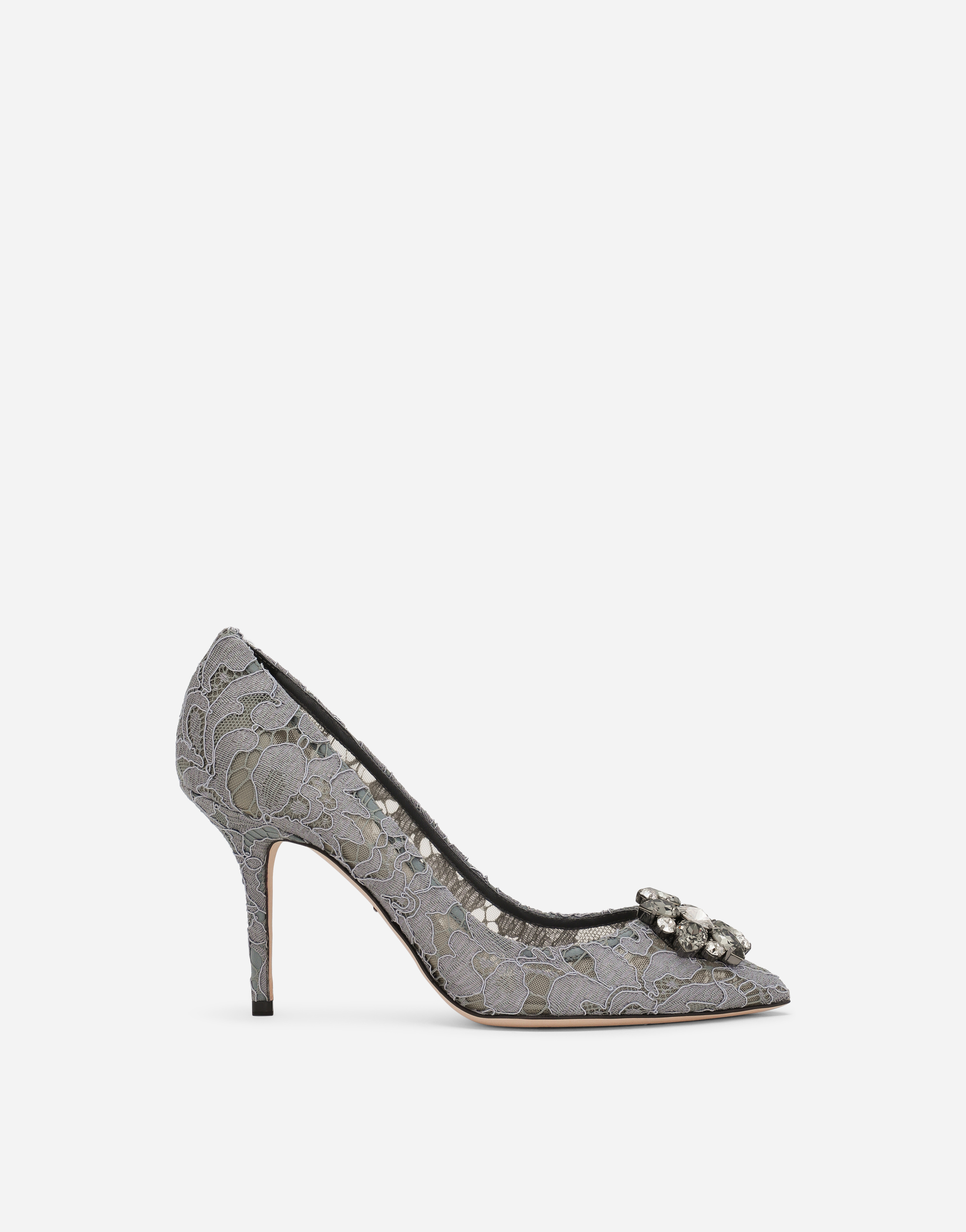 Lace rainbow pumps with brooch detailing in Grey