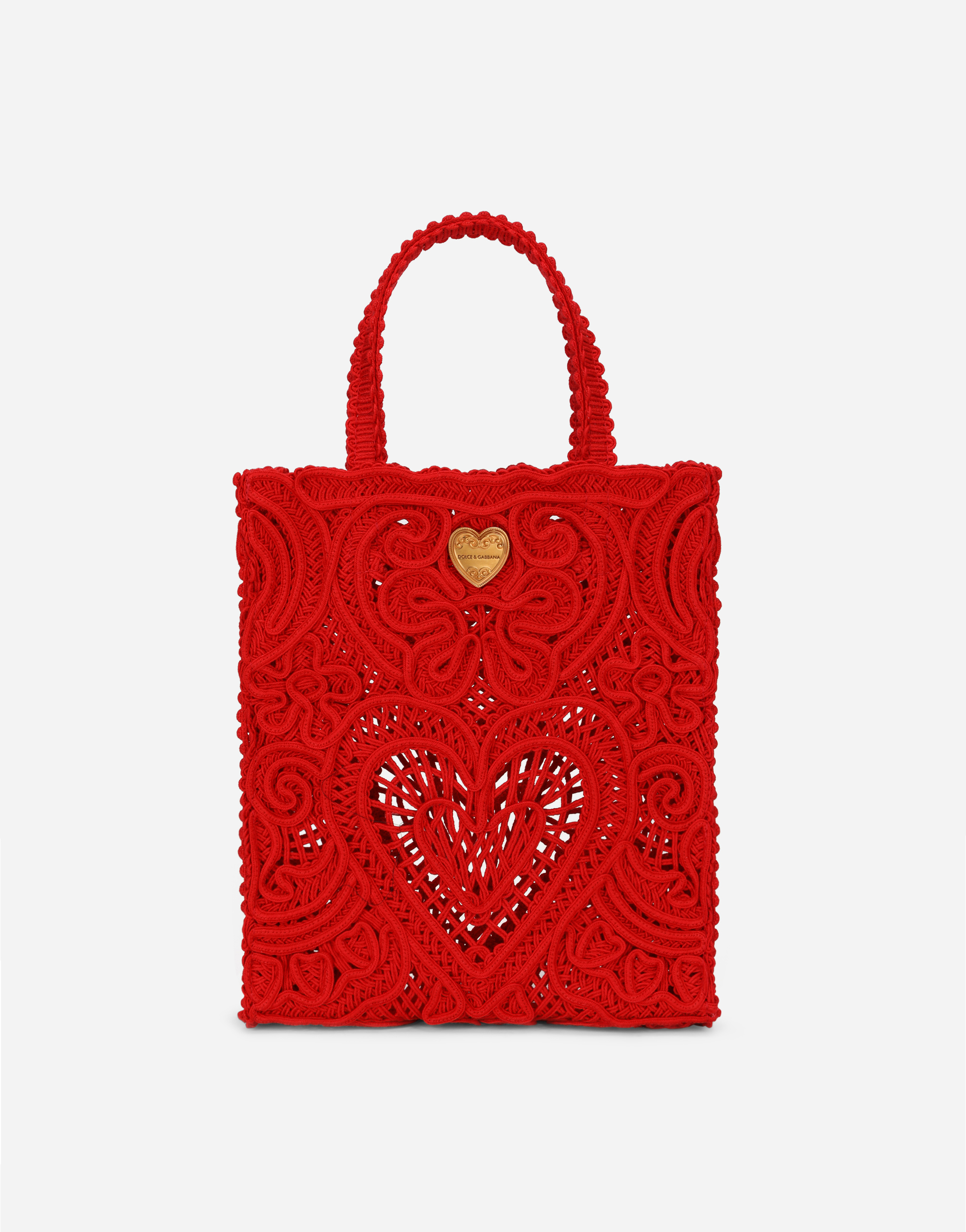 Small cordonetto lace Beatrice shopper in Red