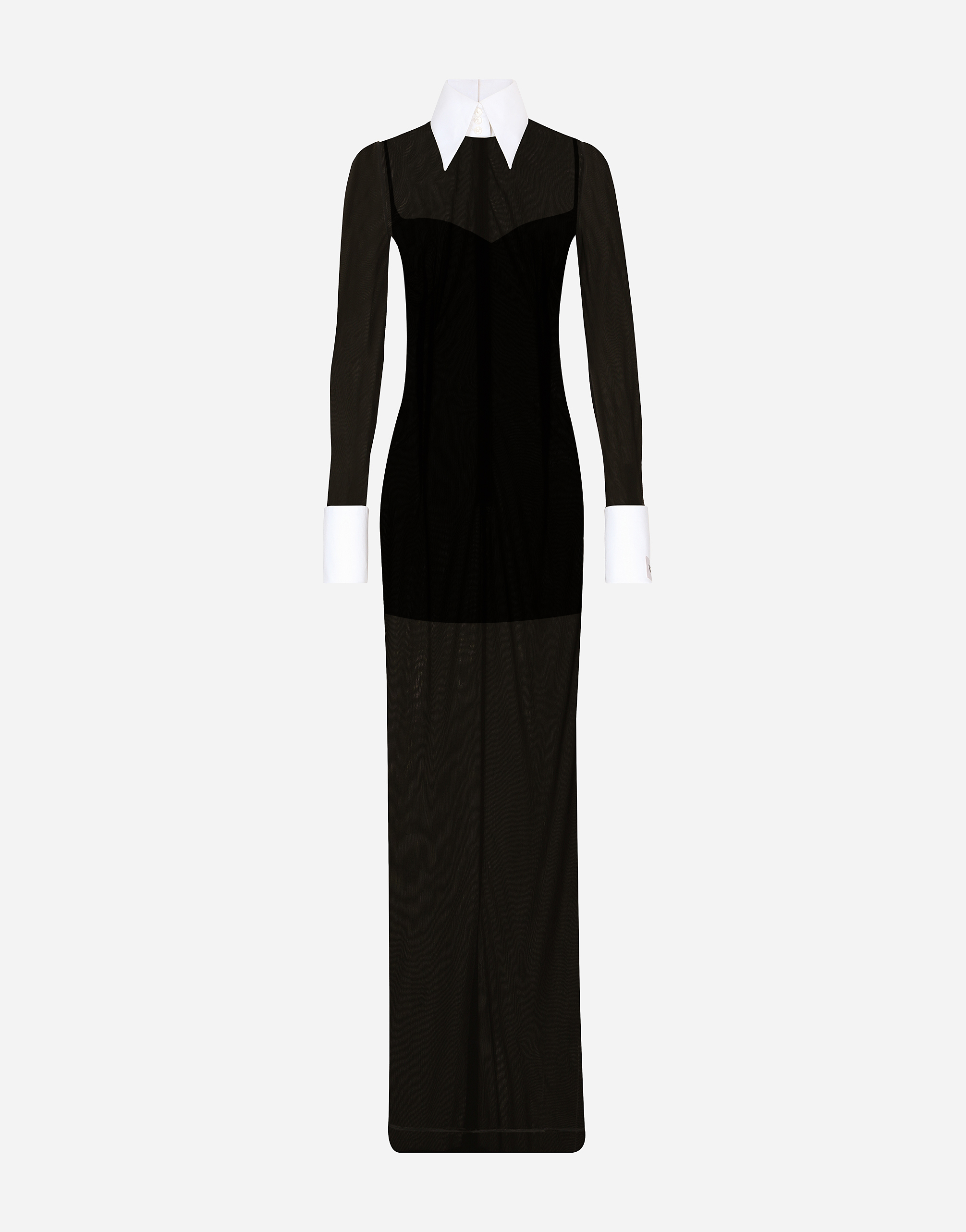 KIM DOLCE&GABBANA Long tulle dress with shirt detailing in Black