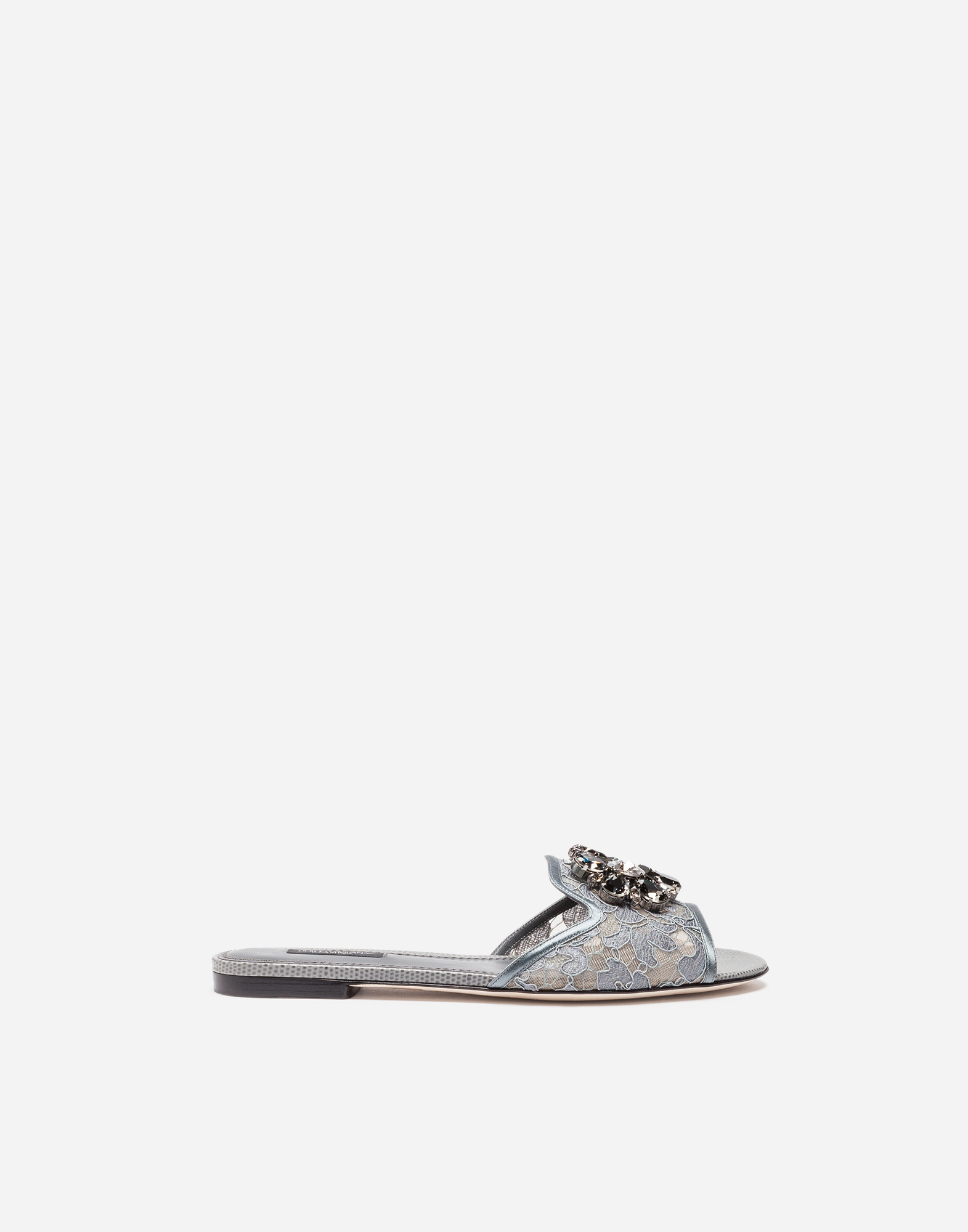Lace rainbow slides with brooch detailing in Grey