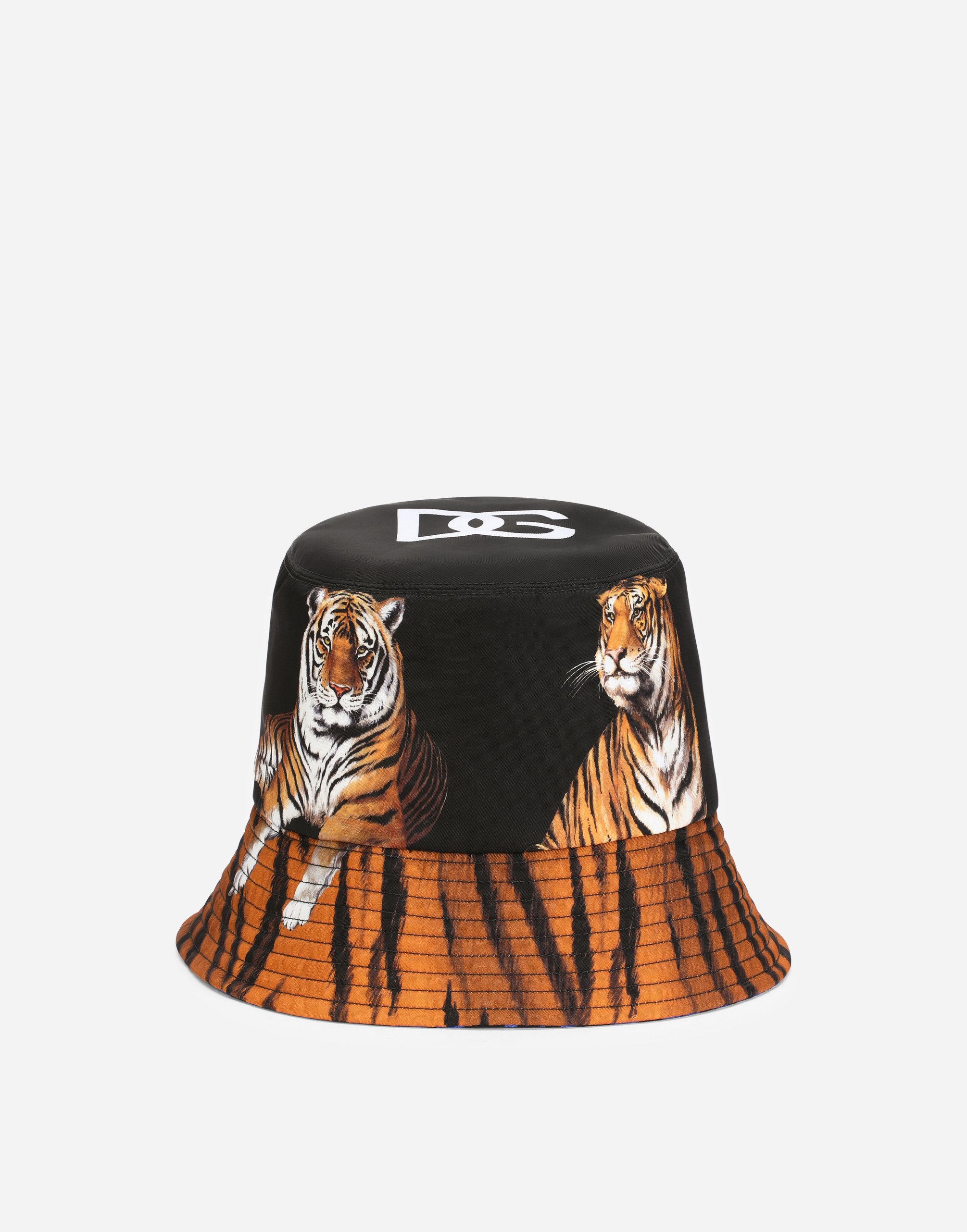Reversible bucket hat in tiger-print nylon in Multicolor