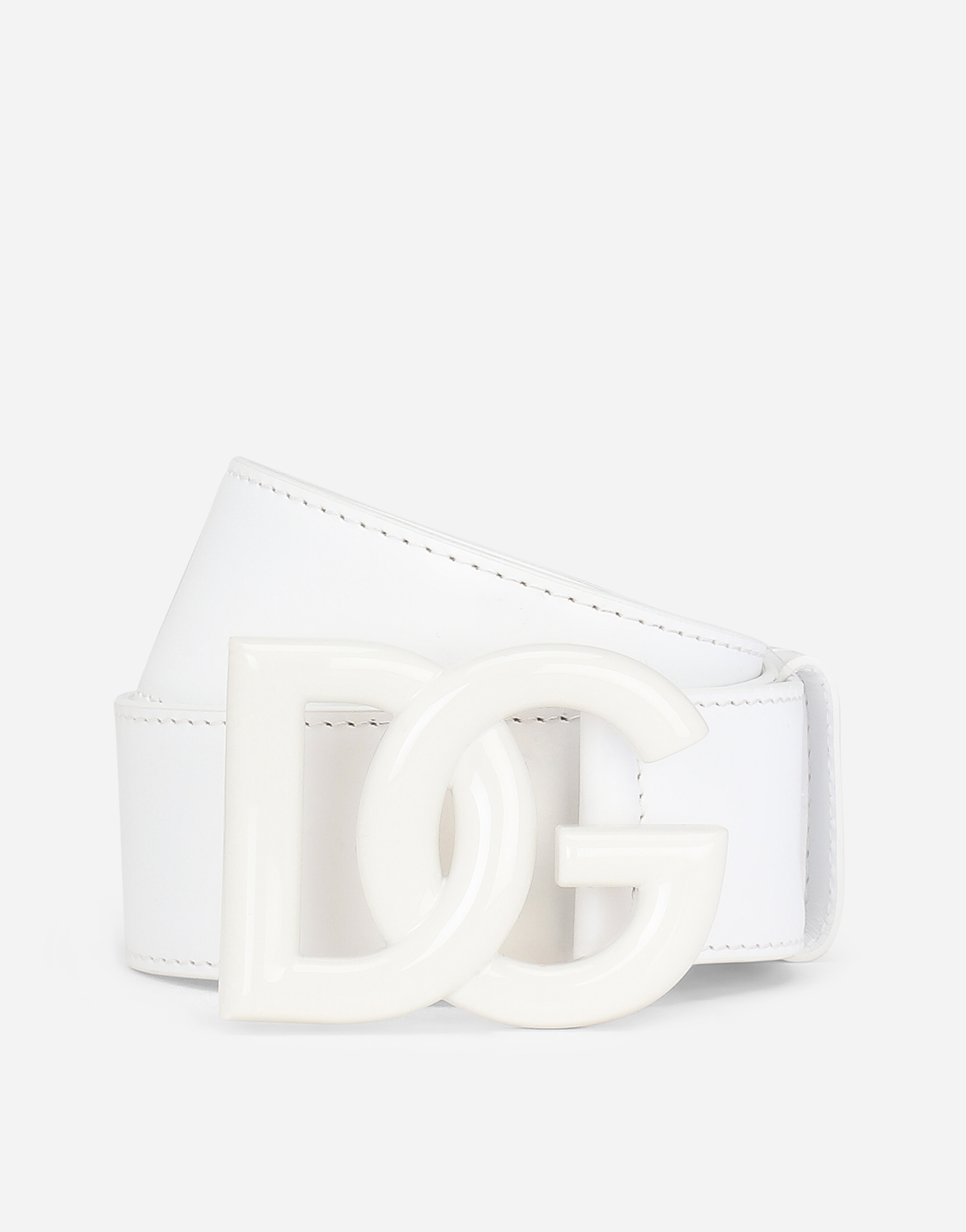 Leather belt with crossover DG logo buckle in White