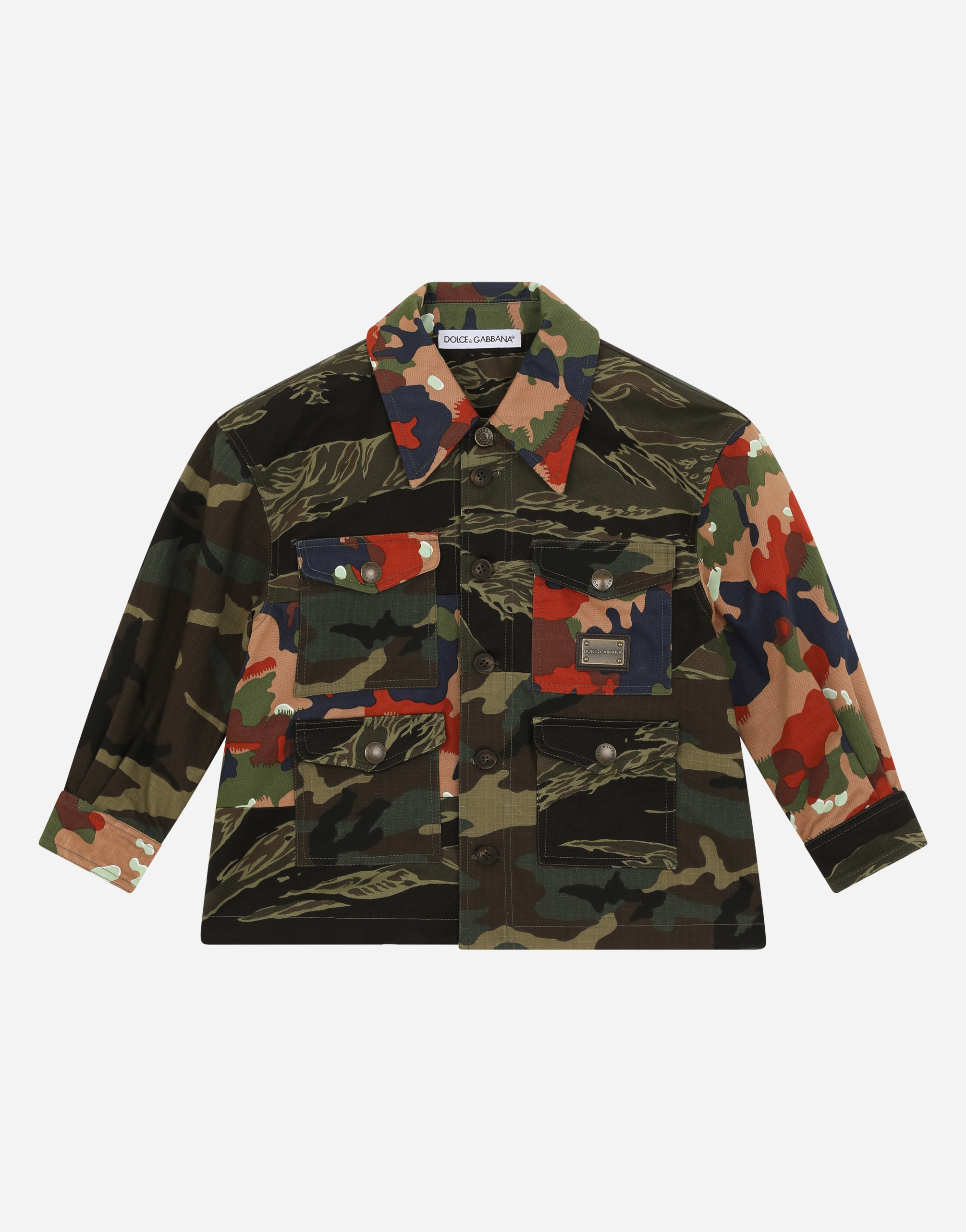Camouflage-print gabardine safari jacket in Multicolor
