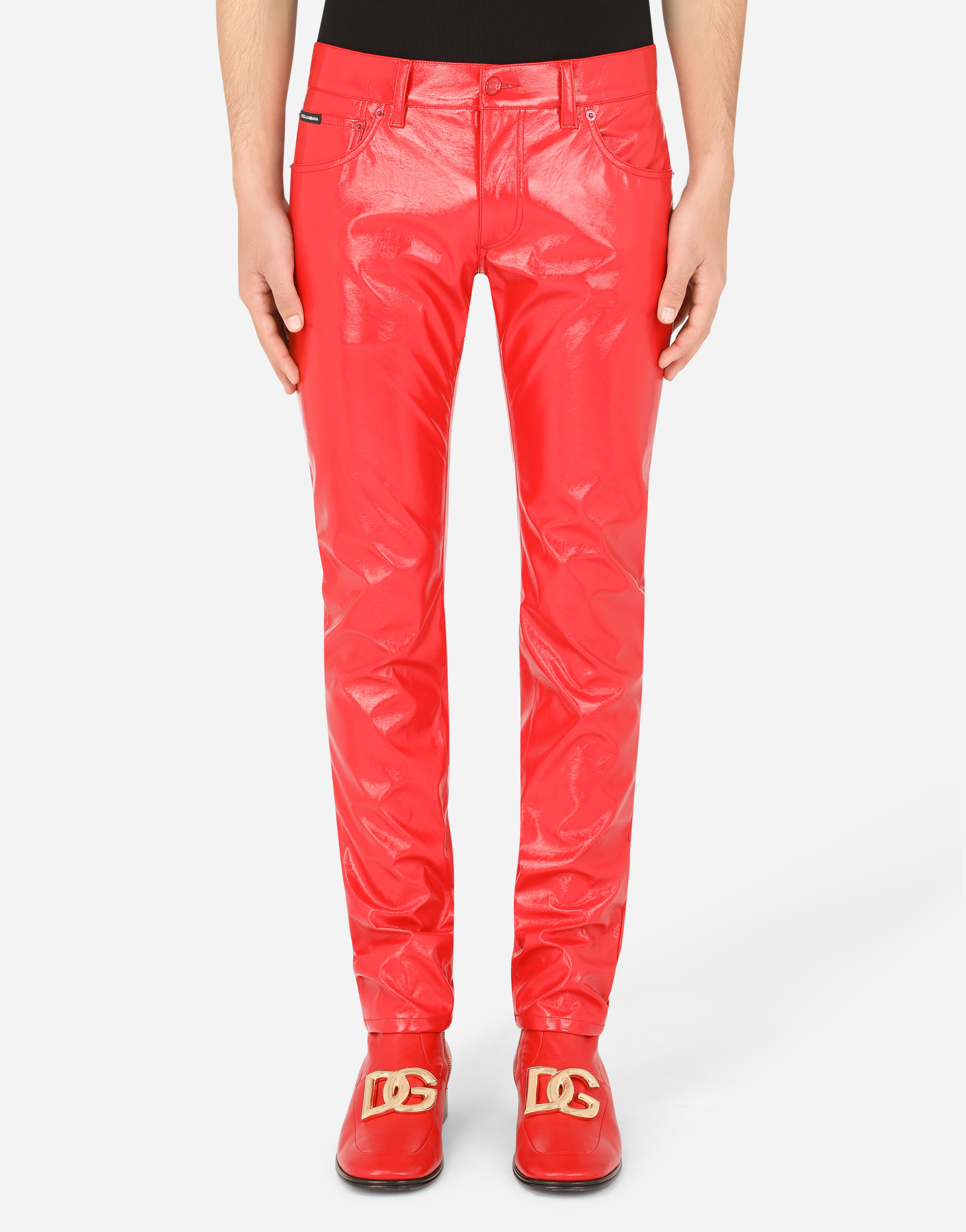 Dolce & Gabbana Coated Polyester Skinny Pants In Red