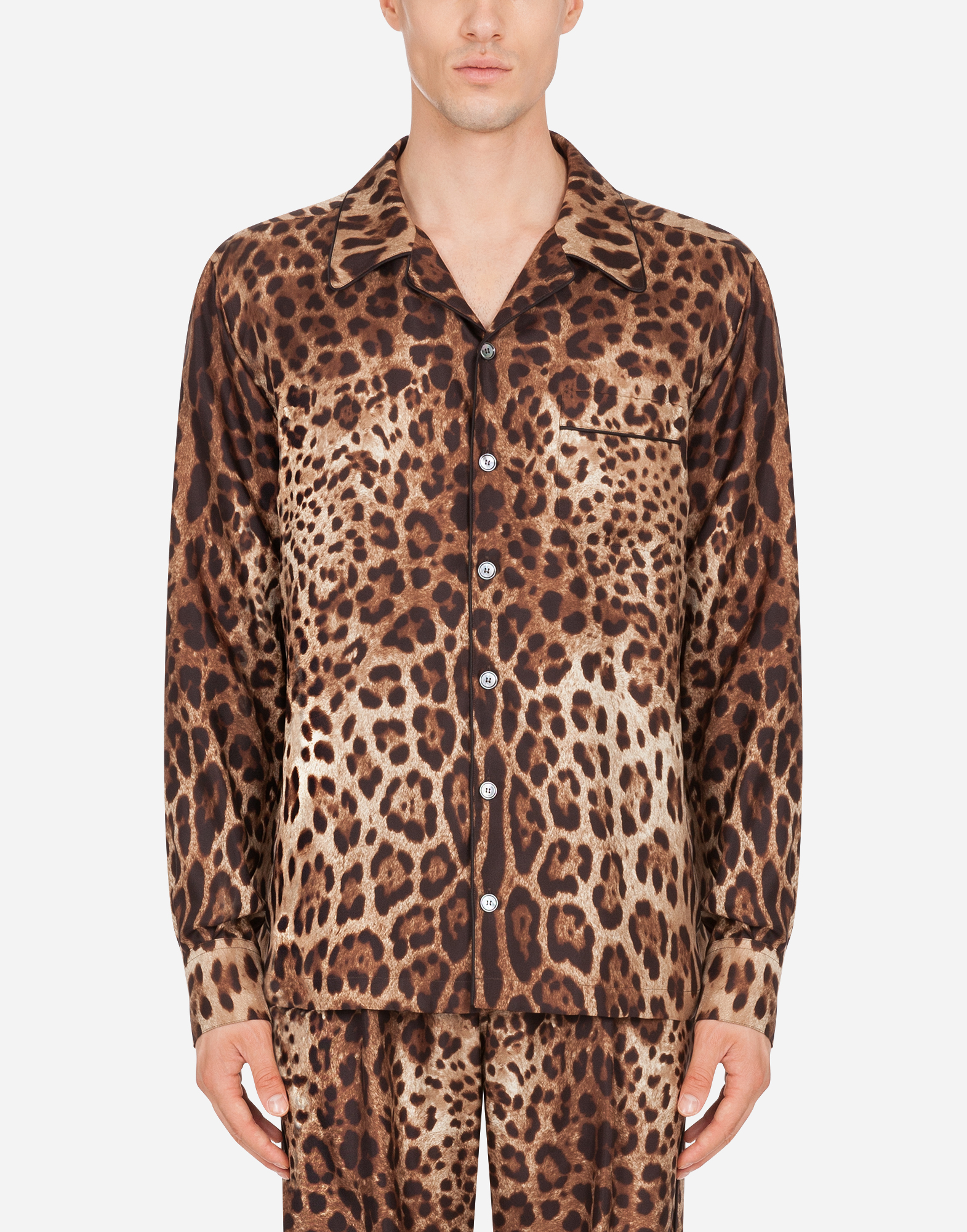 Silk pyjama shirt with leopard print in Multicolor