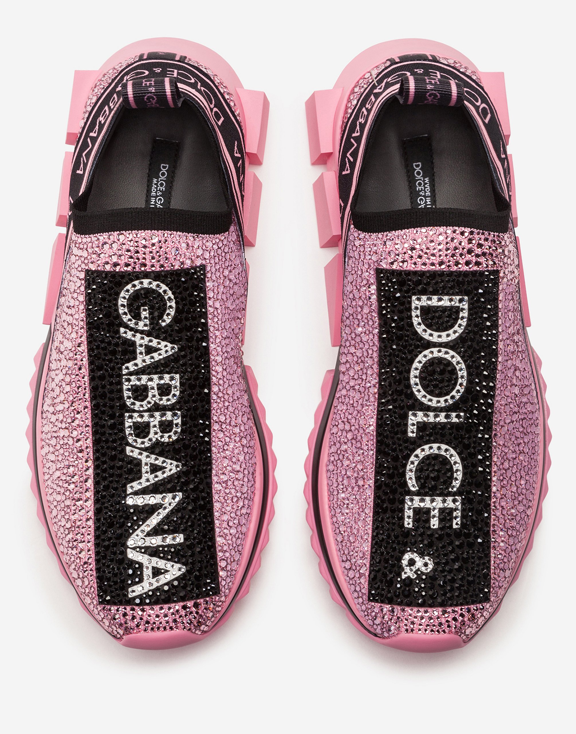 I eat breakfast Elevator comprehensive Sorrento sneakers with fusible crystals in Pink for Women | Dolce&Gabbana®