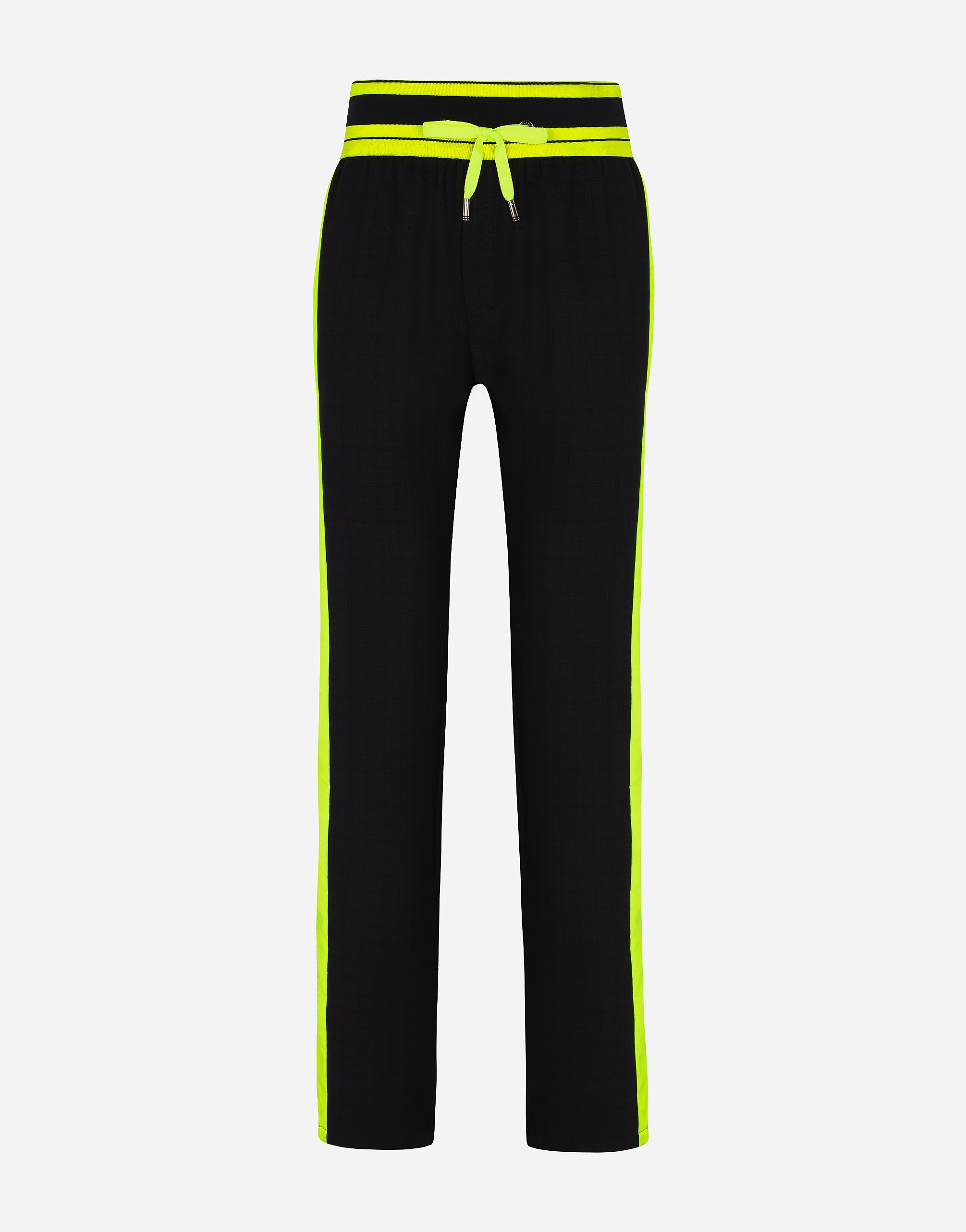 Checked wool jogging pants with branded plate in Multicolor