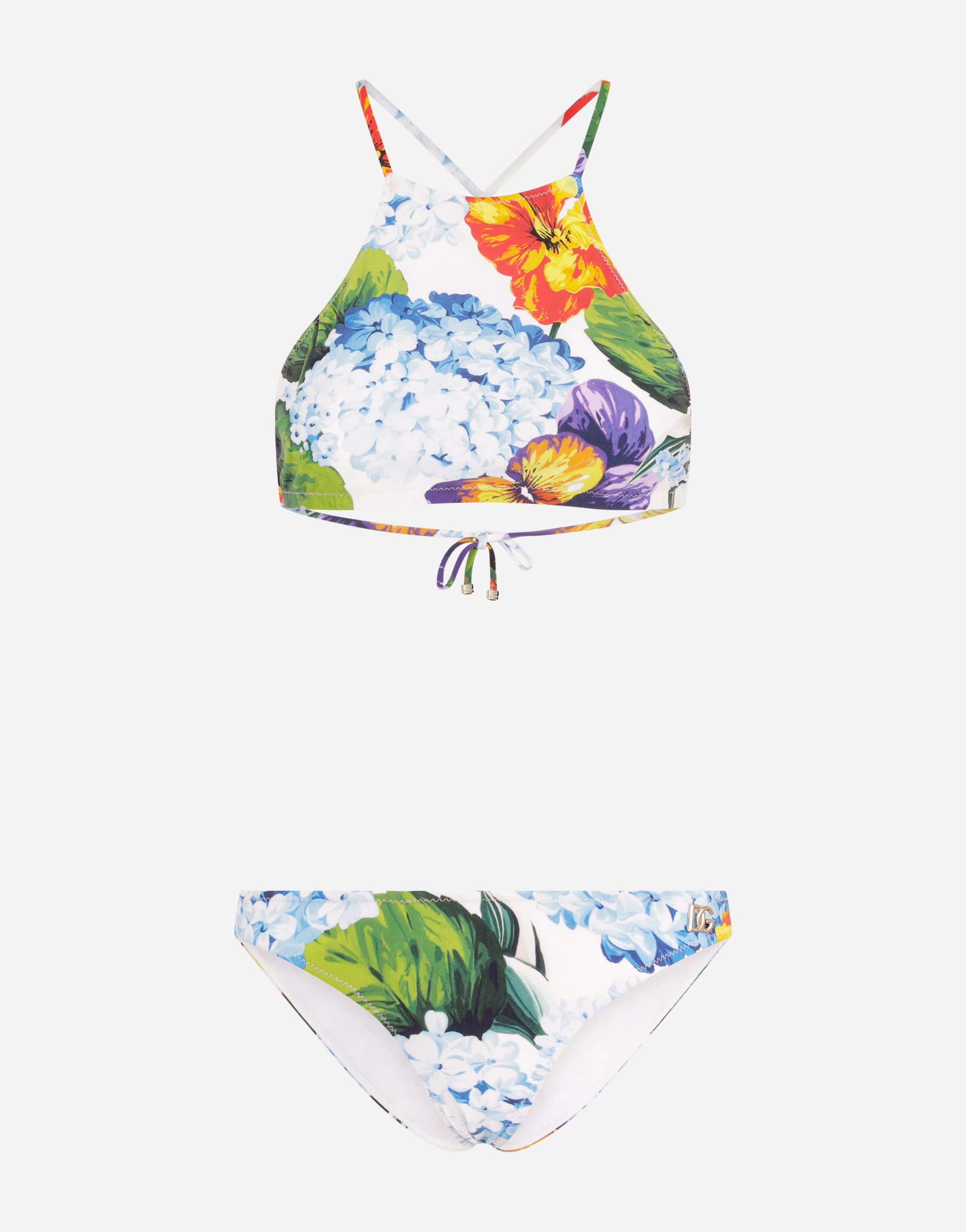 Hydrangea-print bikini with halterneck bikini top in Multicolor