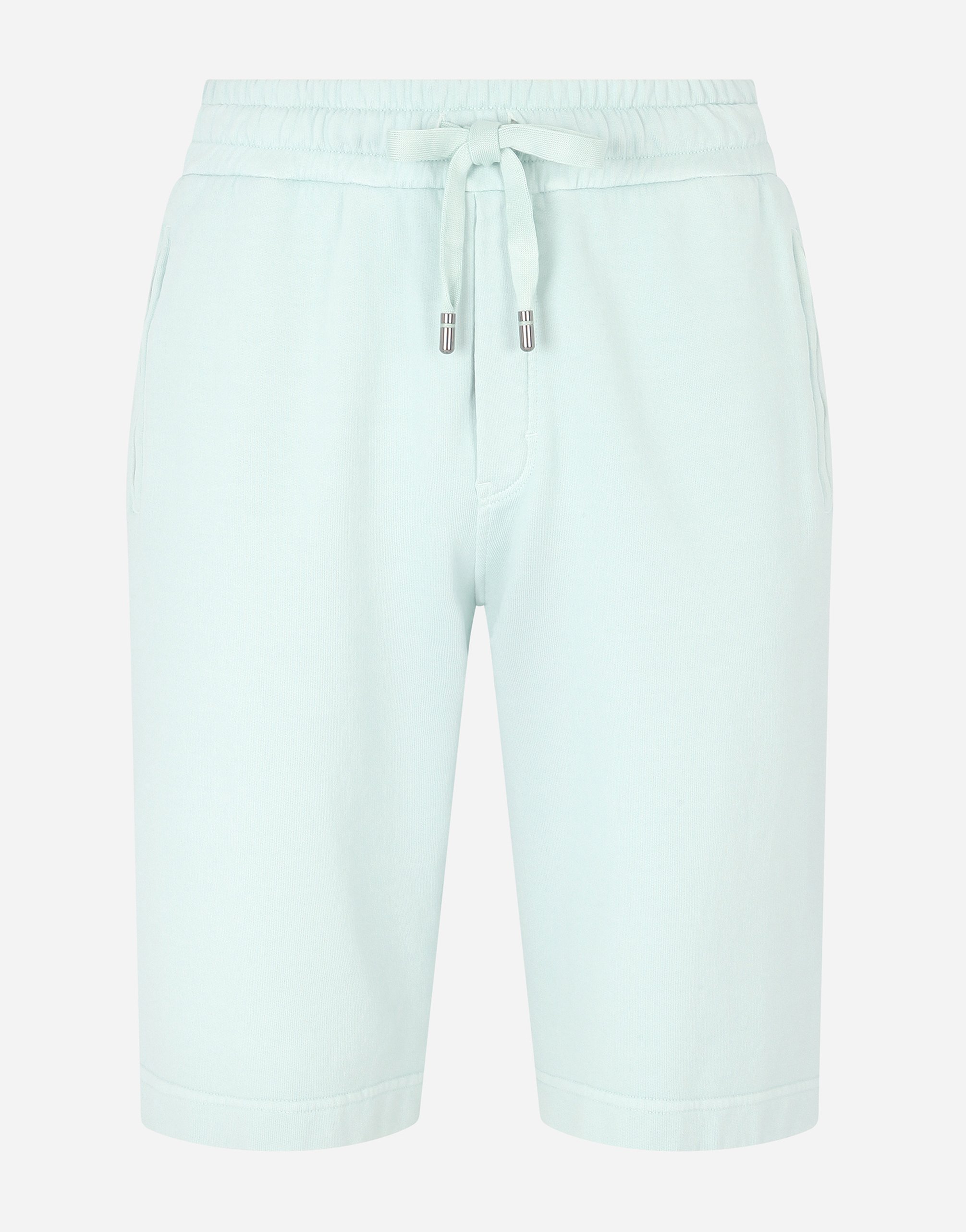 Jersey jogging shorts with branded tag in light blue