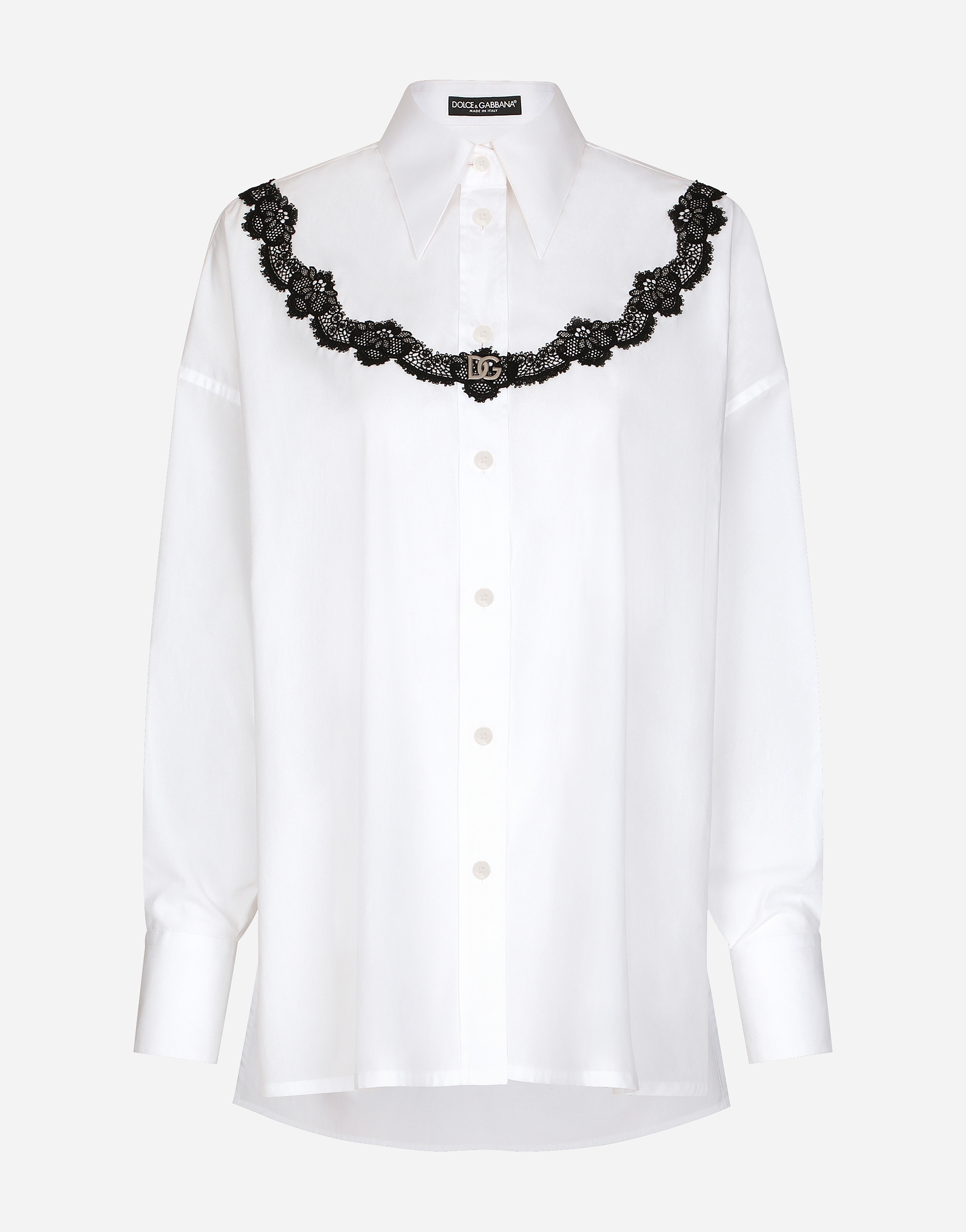Oversize poplin shirt with lace inserts in White