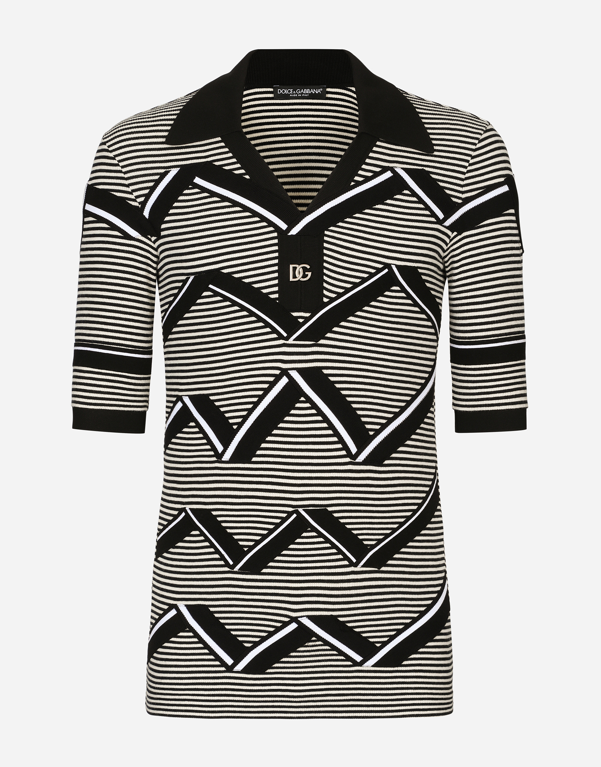 Striped stretch jersey polo-shirt with DG patch in Multicolor