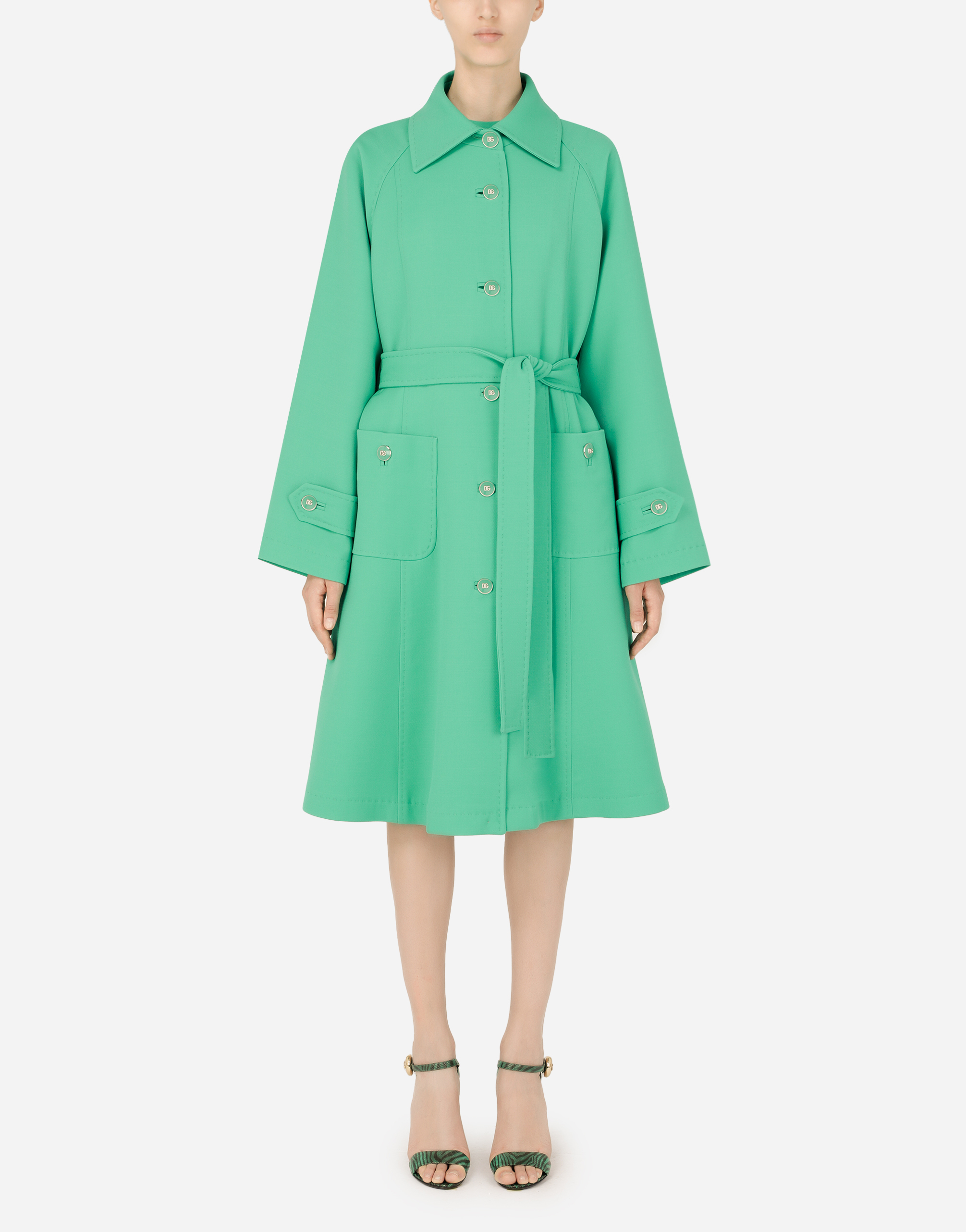 Belted double wool coat in Green